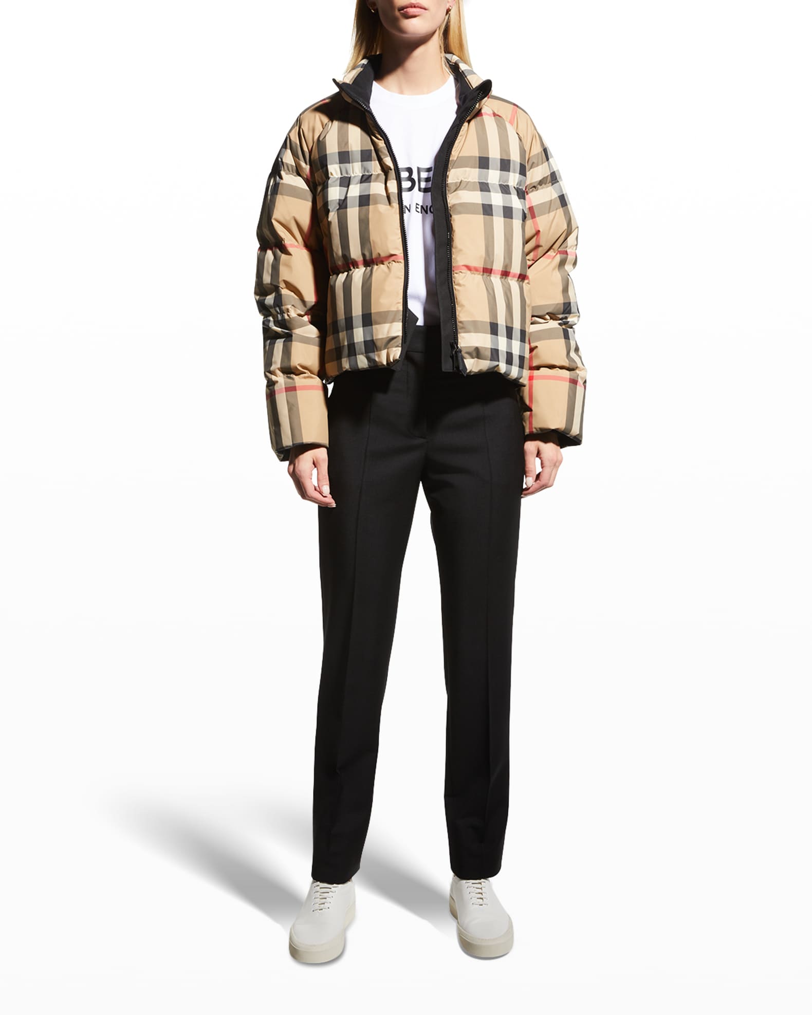 Burberry Check Cropped Puffer Jacket | Neiman Marcus