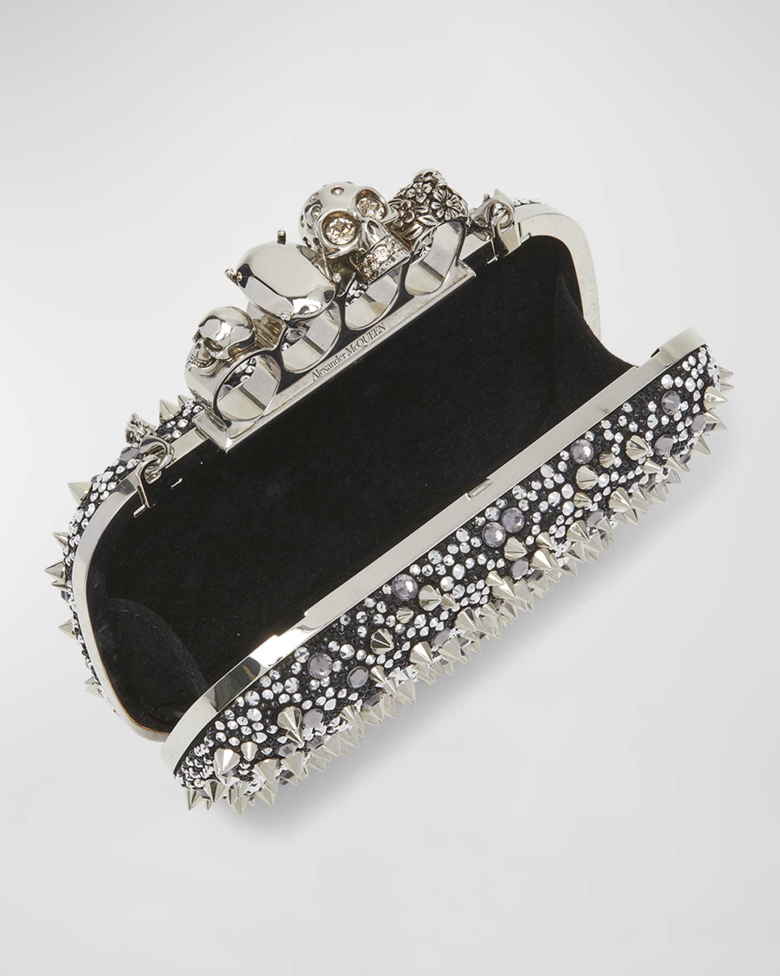 McQueen Skull Four-Ring Sequin Clutch Bag | Neiman Marcus