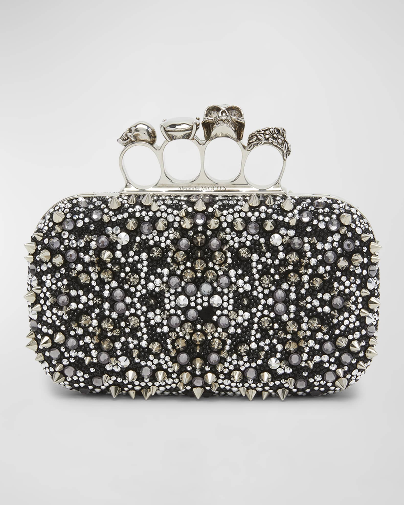 McQueen Skull Four-Ring Sequin Clutch Bag | Neiman Marcus