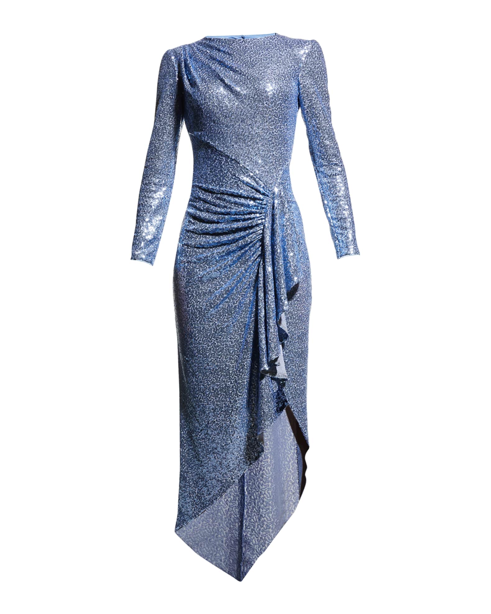 SHO Sequin Open-Back Long-Sleeve Gown | Neiman Marcus