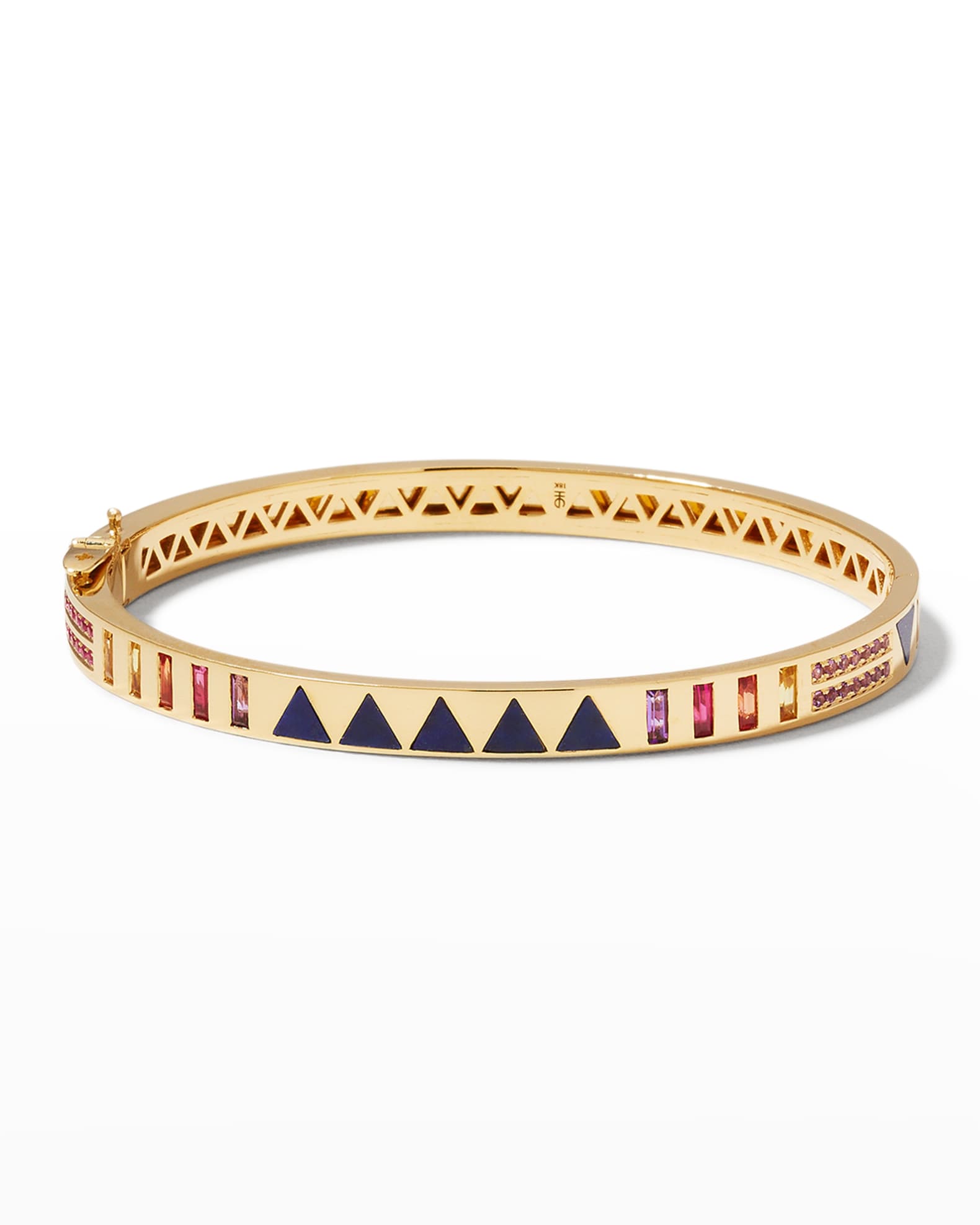 18k Yellow Gold Lapis Lazuli, Multicolor Sapphire and Pave Diamond Bangle 0