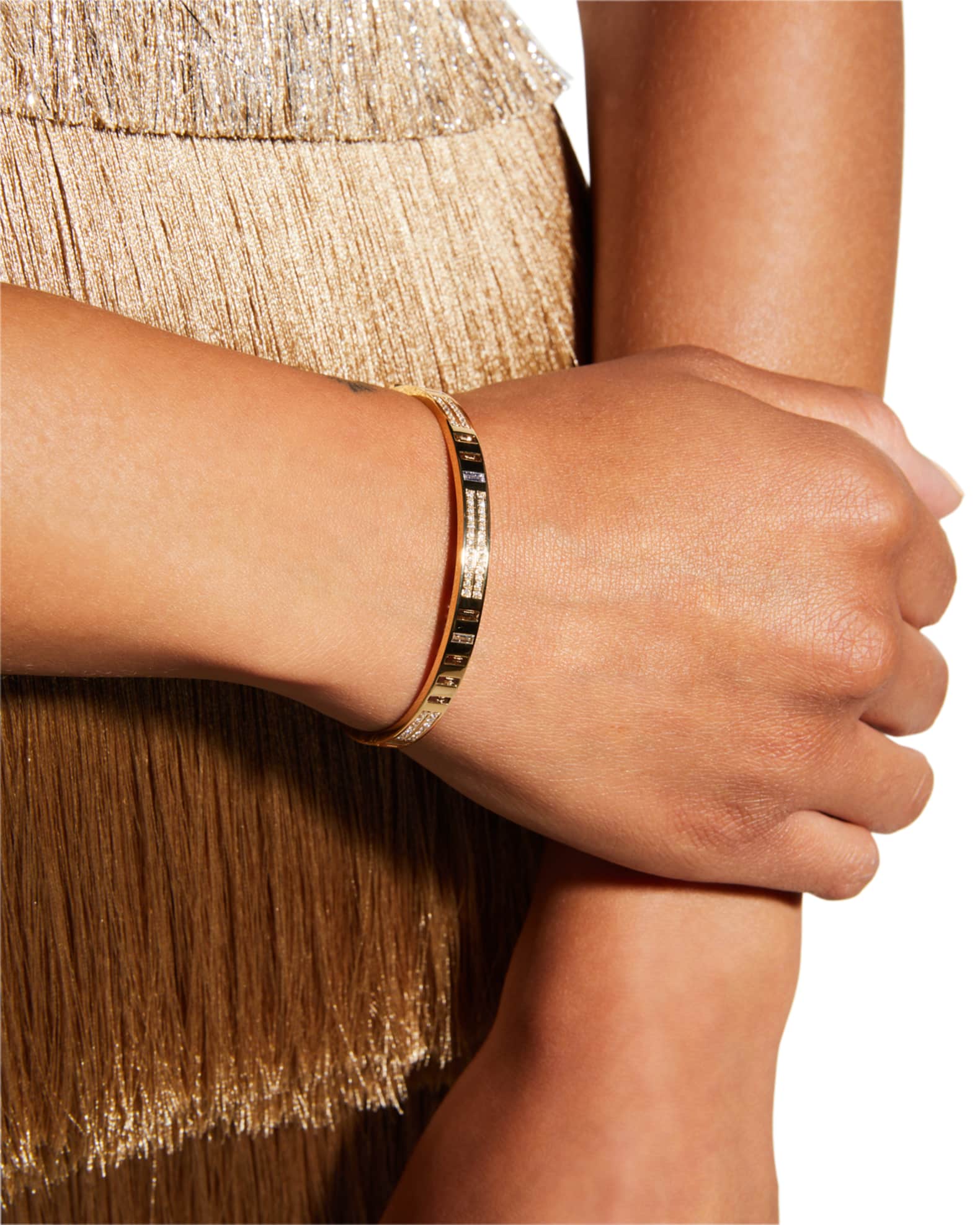 18k Yellow Gold Baguette and Pave Diamond Bangle with Topaz 1
