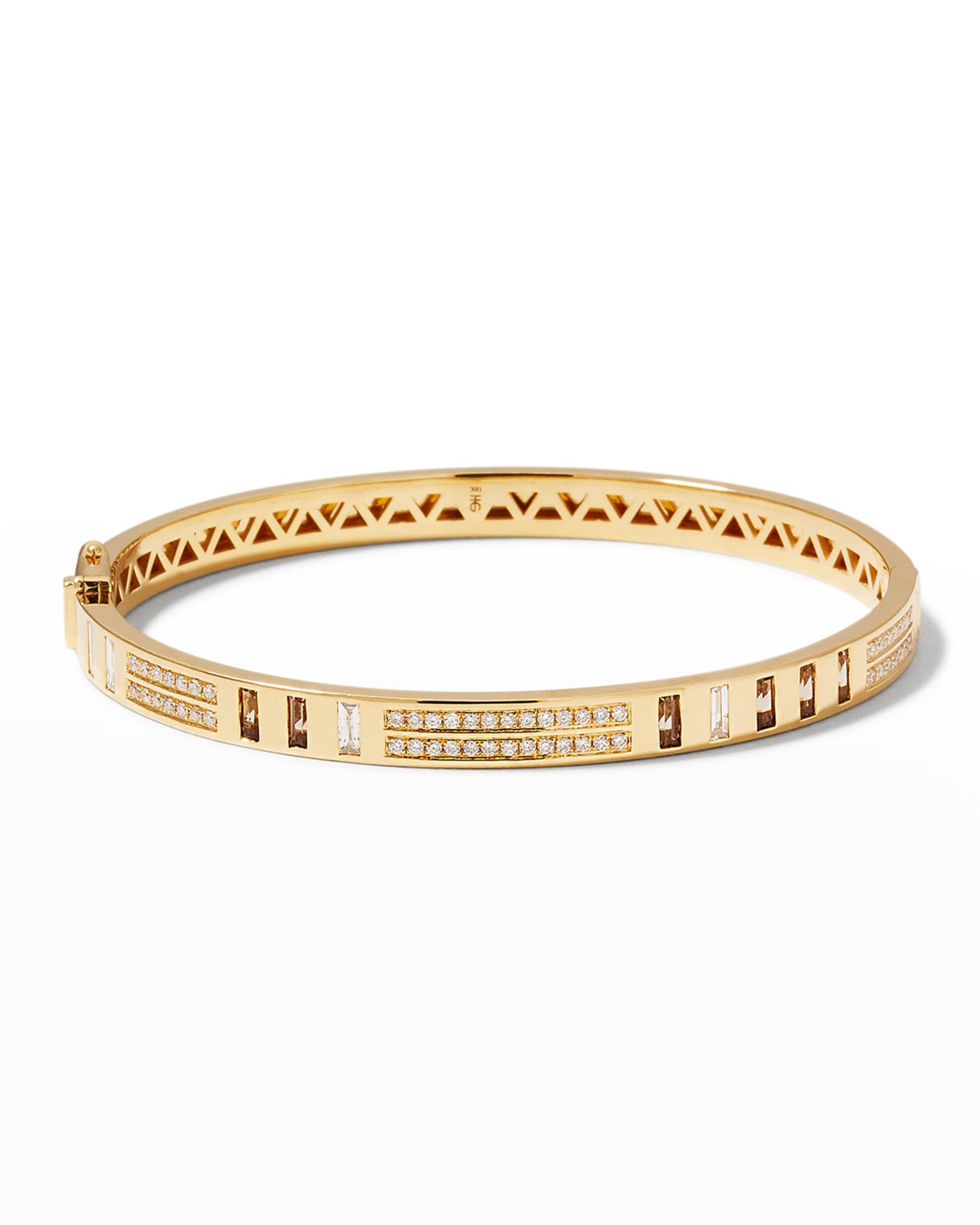 18k Yellow Gold Baguette and Pave Diamond Bangle with Topaz 0