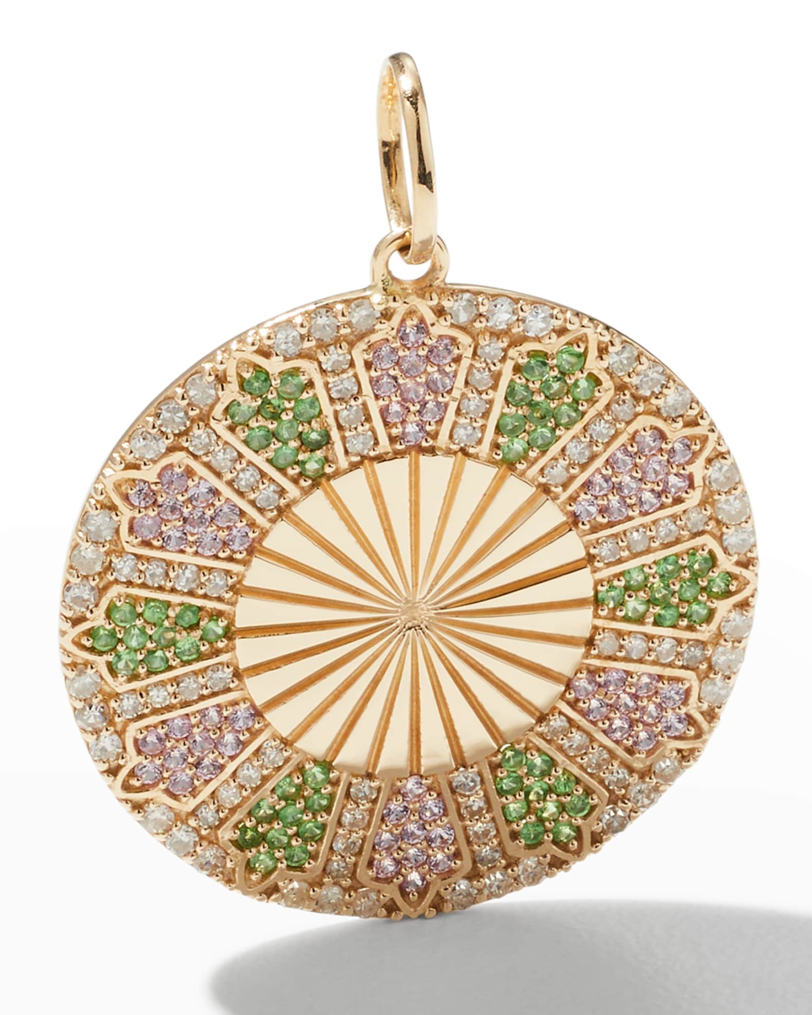 Textured Marrakech Pink Sapphire, Tsavorite and Diamond Pendant 1
