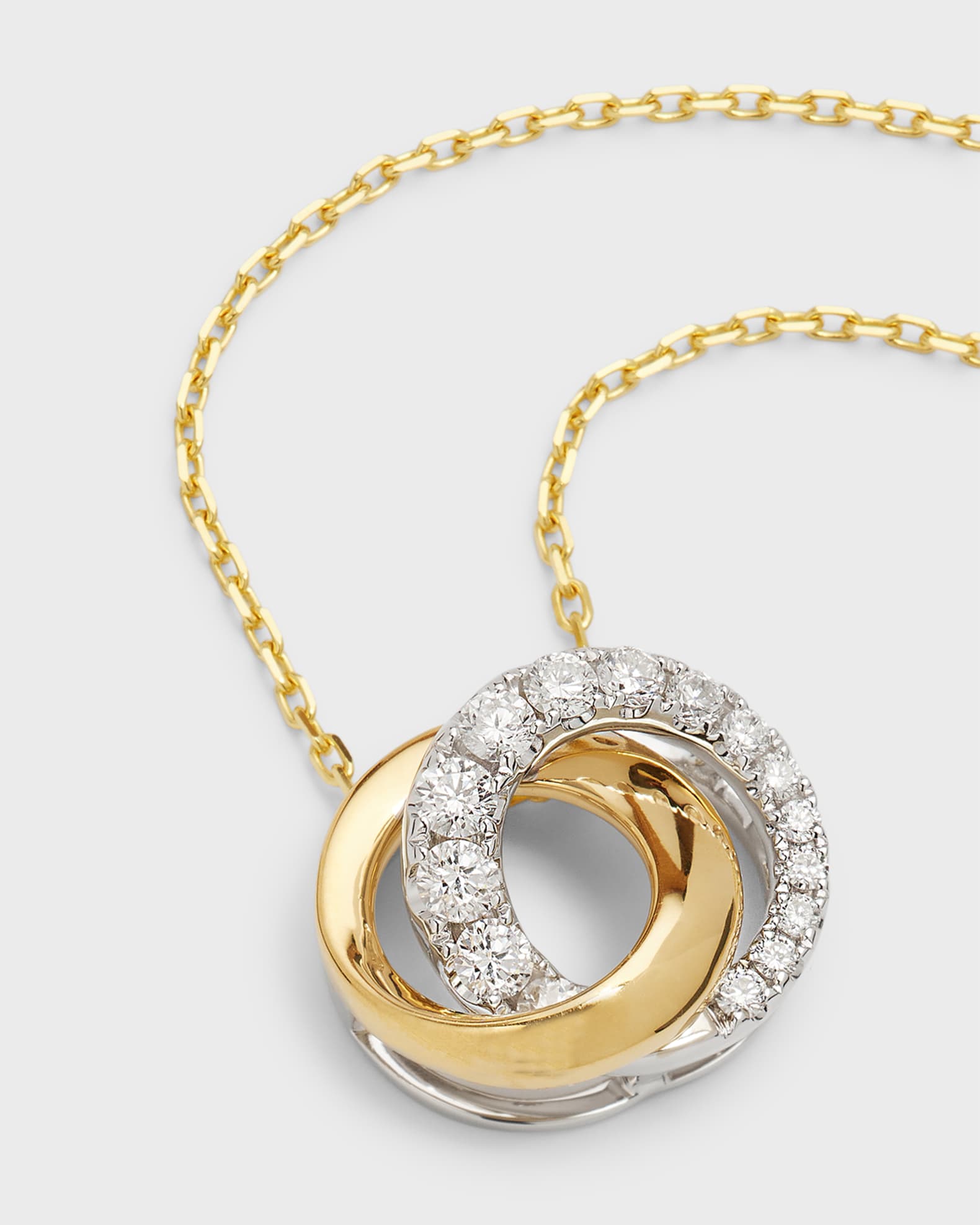 18K Yellow and White Gold Small Love Halo Half Diamond Necklace 1