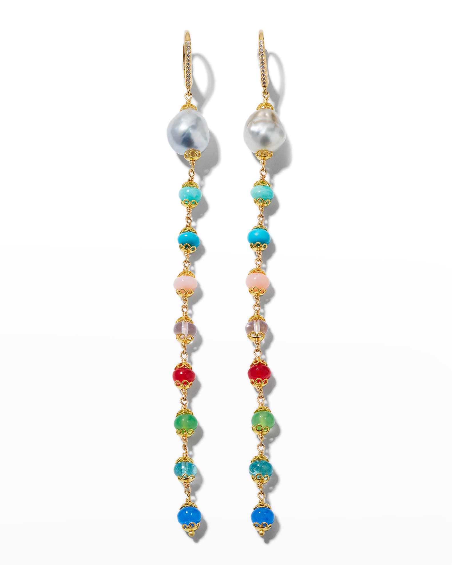 18k Wire Wrap Line Earrings with Tahitian Pearls 0