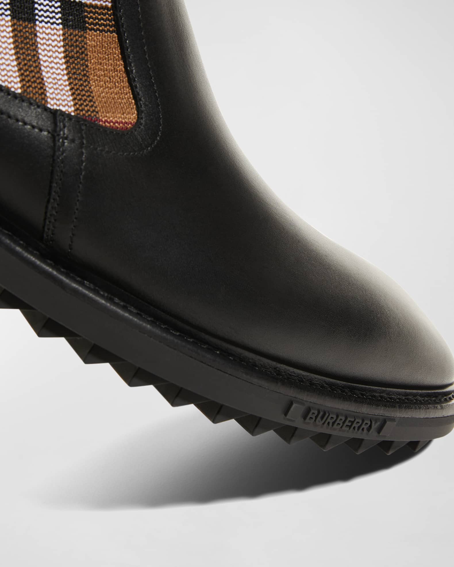 Burberry - Leather Check Boots, Men, Black