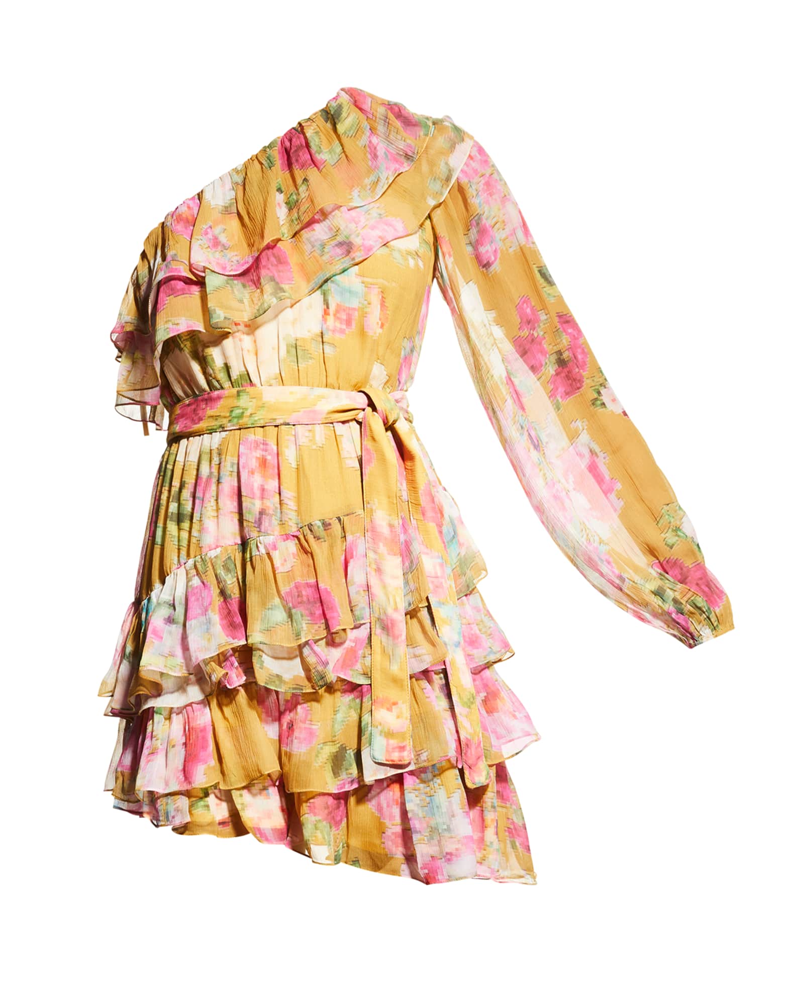 ROCOCO SAND Asymmetric One-Shoulder Ruffle Georgette Dress | Neiman Marcus