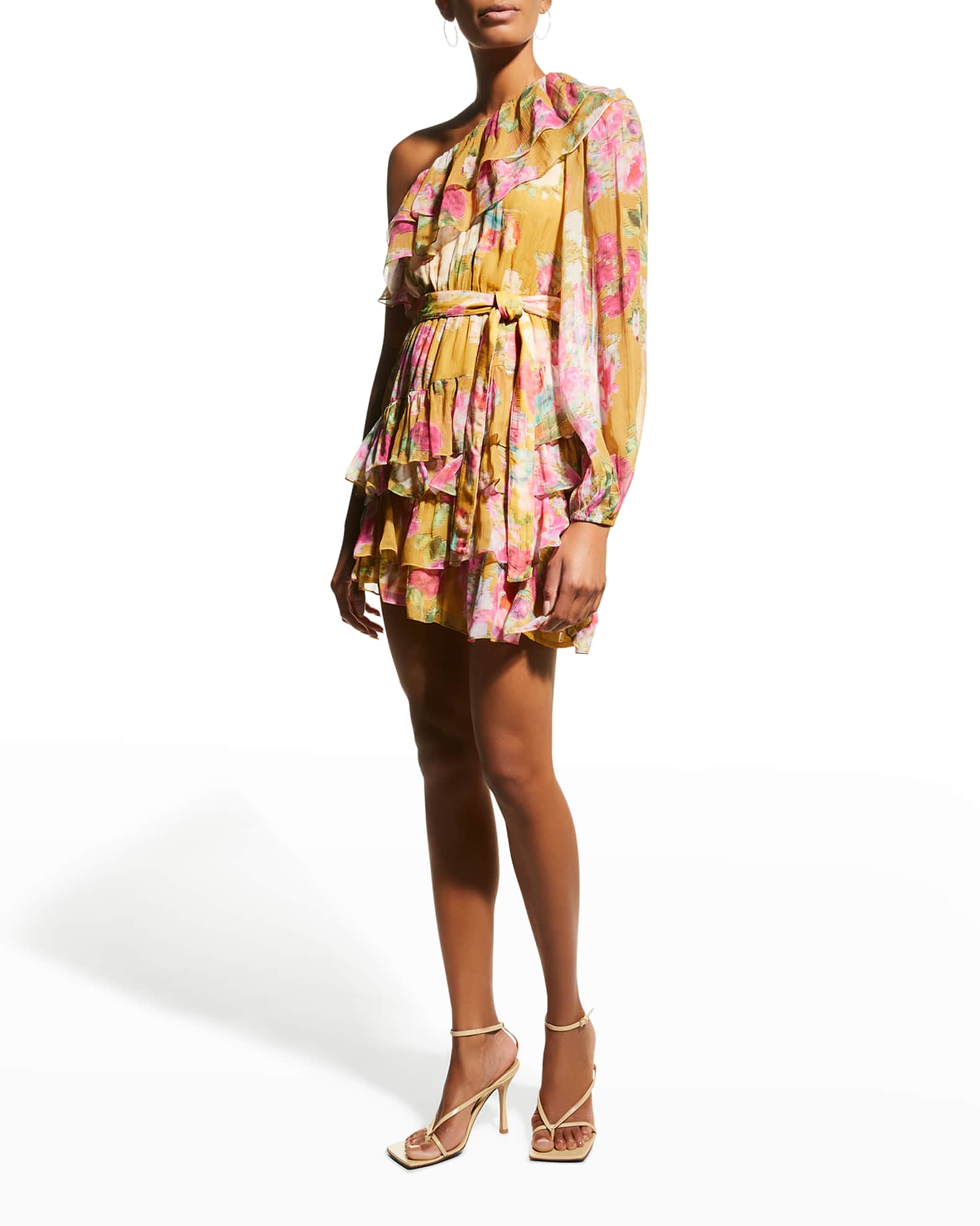 ROCOCO SAND Asymmetric One-Shoulder Ruffle Georgette Dress | Neiman Marcus