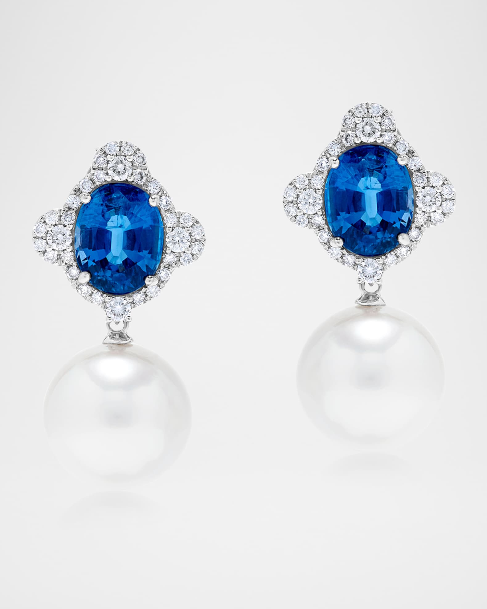 18K White Gold Pearl and Kyanite Earrings with Diamonds 0