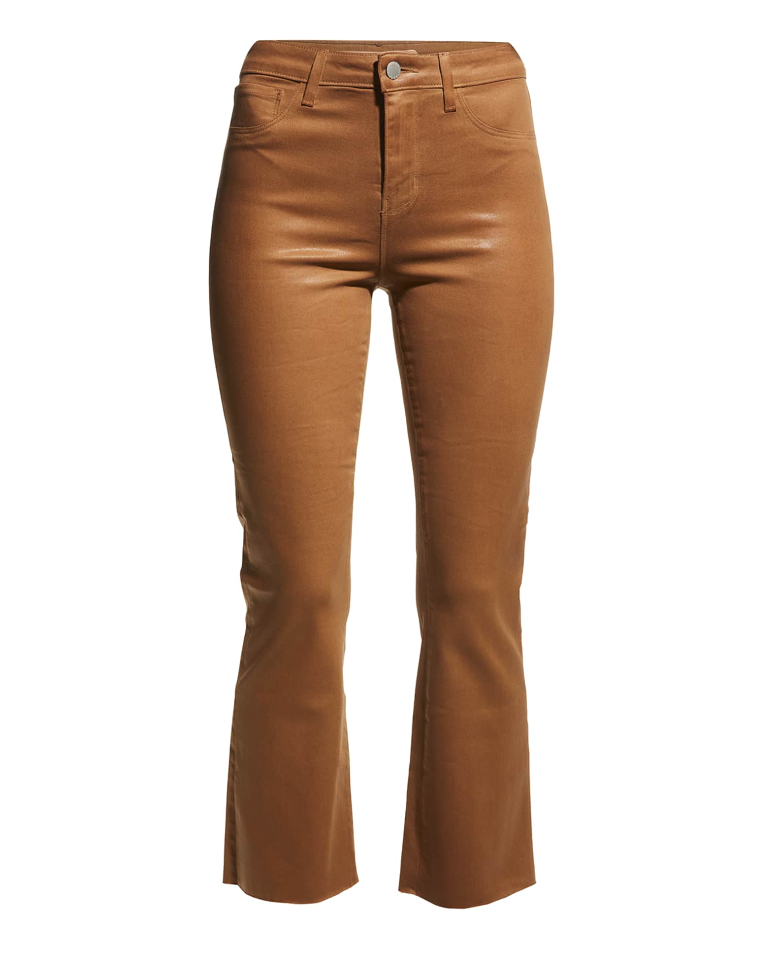 Kendra High-Rise Coated Crop Flare Jeans 0