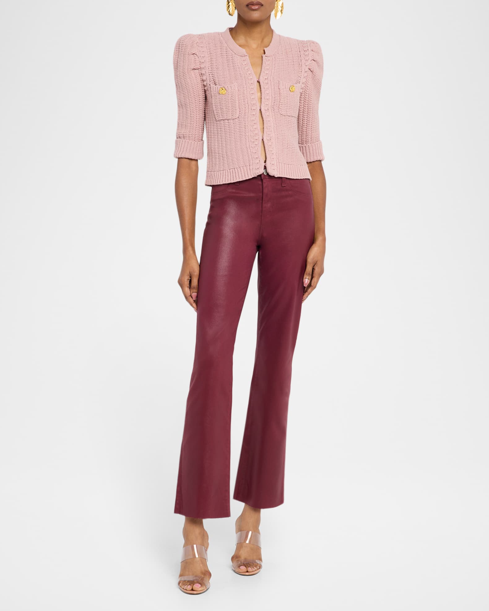 Kendra High-Rise Coated Crop Flare Jeans 1