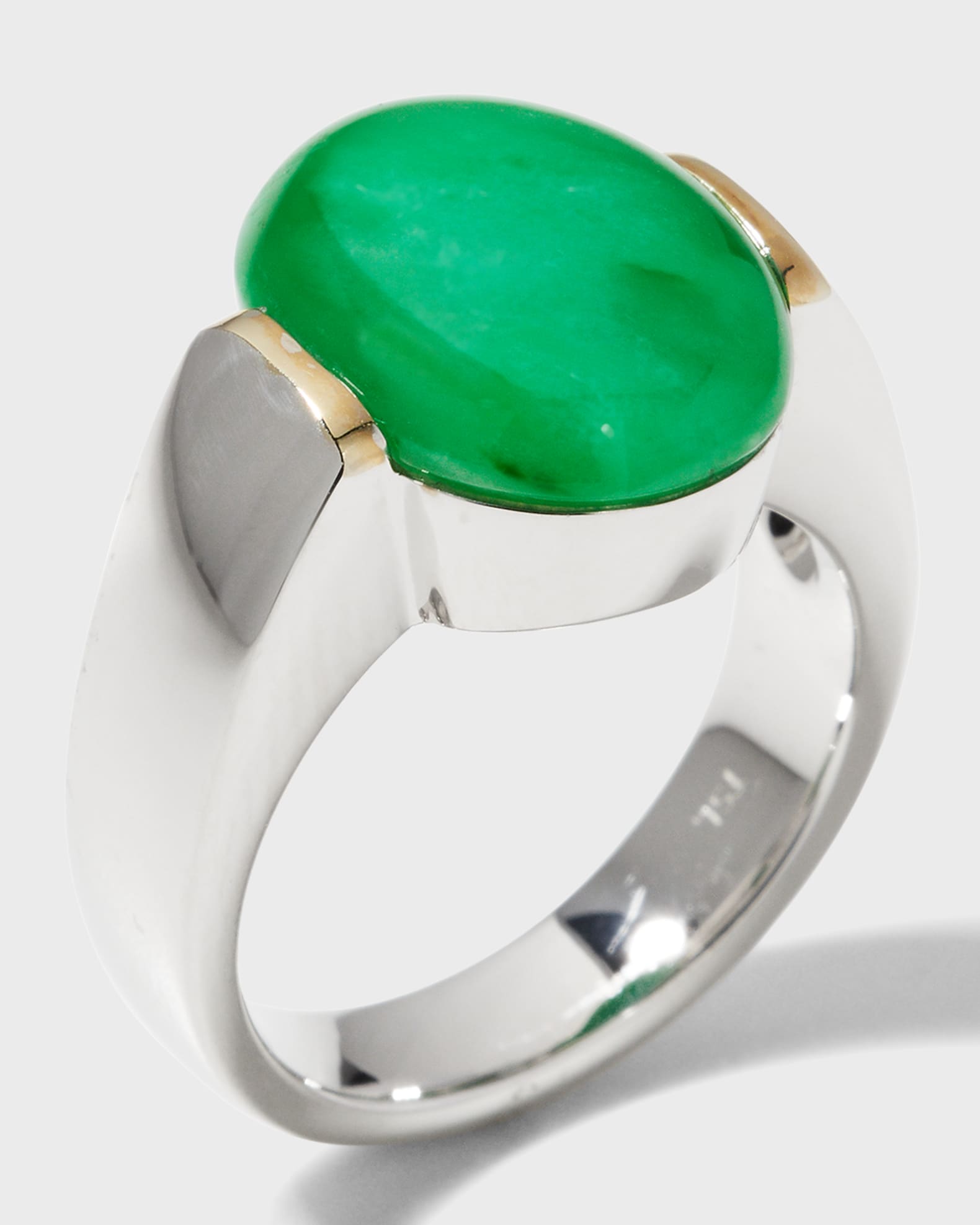 David C.A. Lin 18k White Gold Intense Green Jadeite Oval Dome Ring