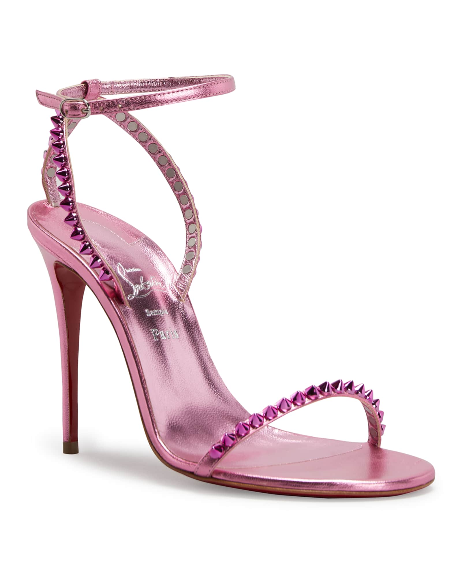 Christian Louboutin So Me Red Sole Spike Metallic Leather Sandals ...