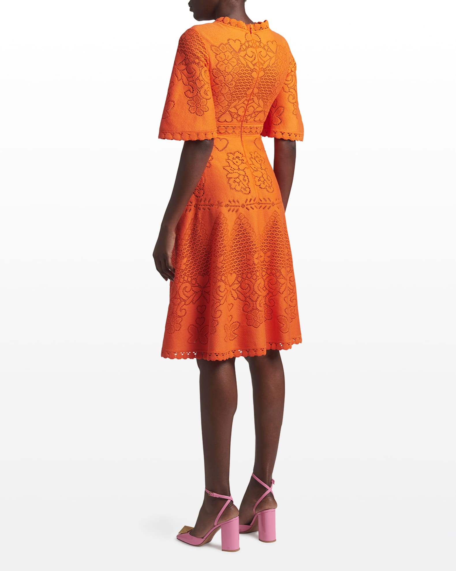 Valentino HeartEmbroidered Scallop Dress Neiman Marcus