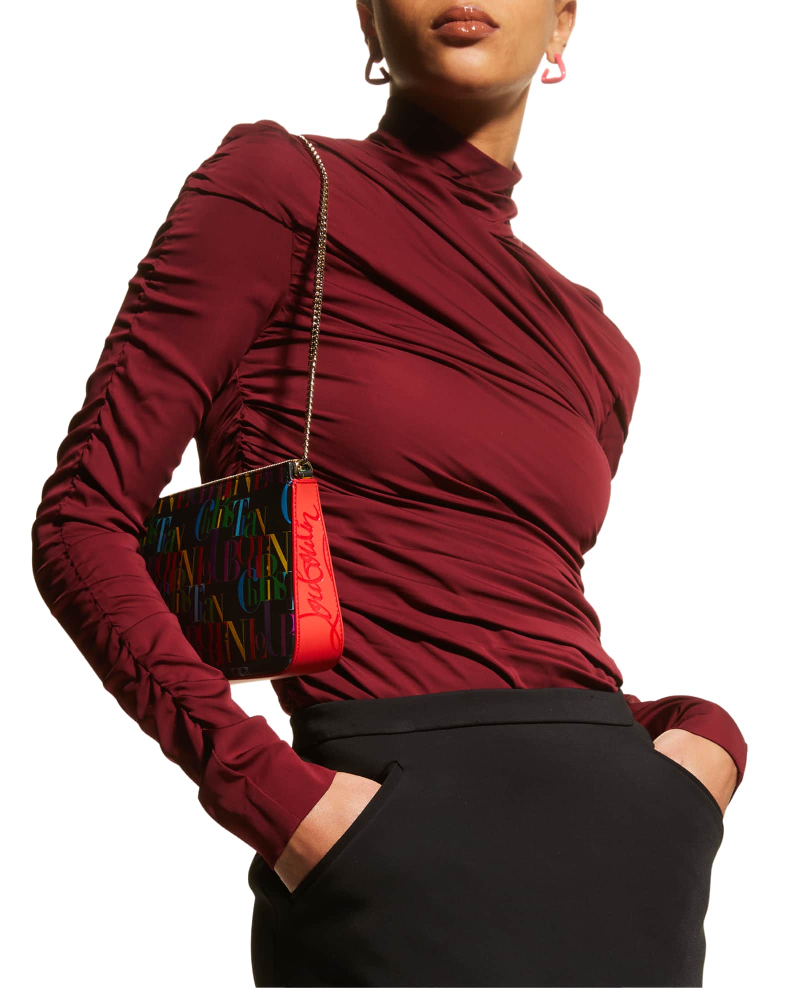 Christian Louboutin Loubila Logo Pouch Chain Shoulder Bag | Neiman Marcus