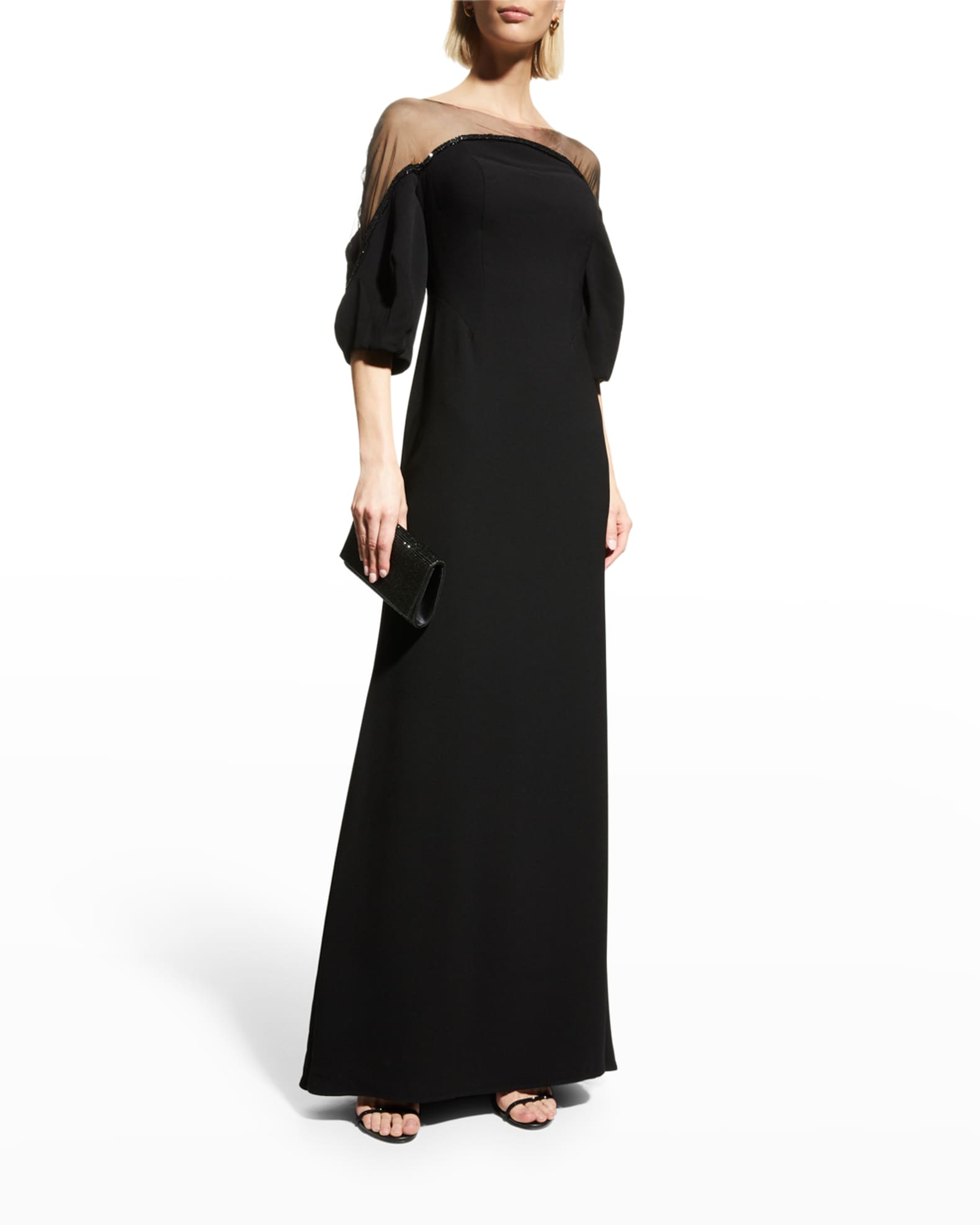 Rene Ruiz Collection Mesh Illusion Crepe Gown | Neiman Marcus
