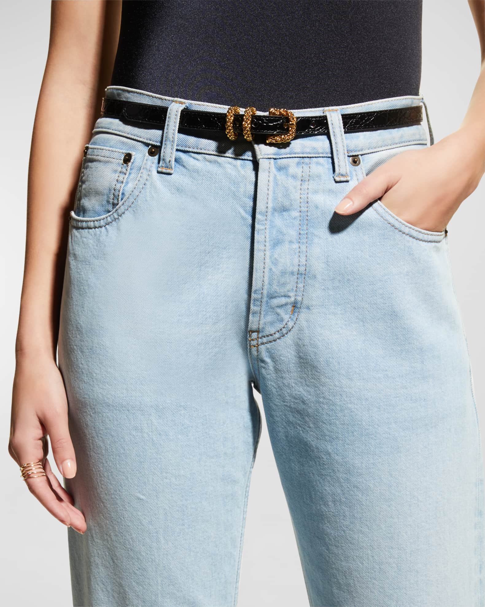Kat Croc-Embossed Chain Buckle Belt 1