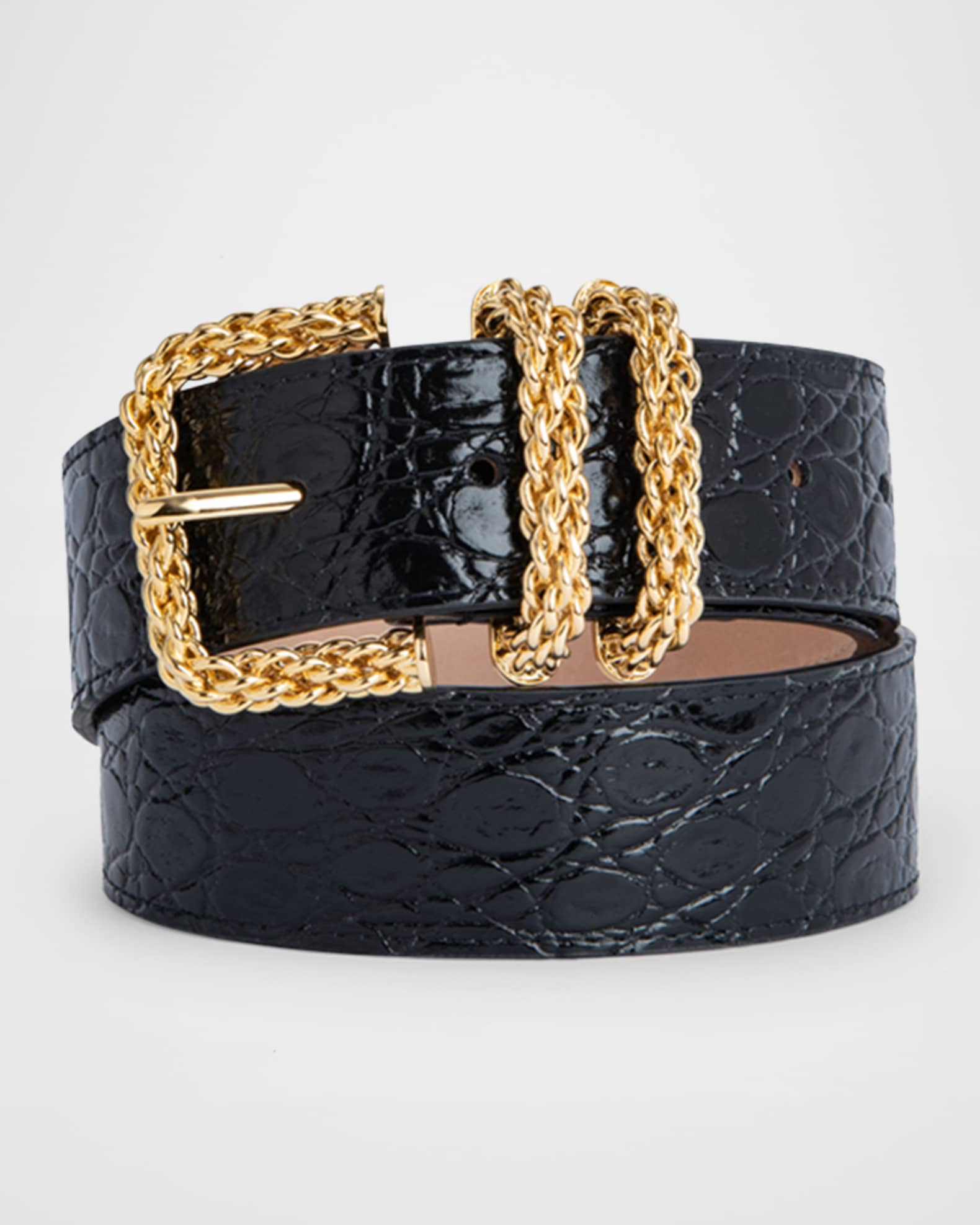 BY FAR Katina Circular Moc-Croc Chain Belt | Neiman Marcus