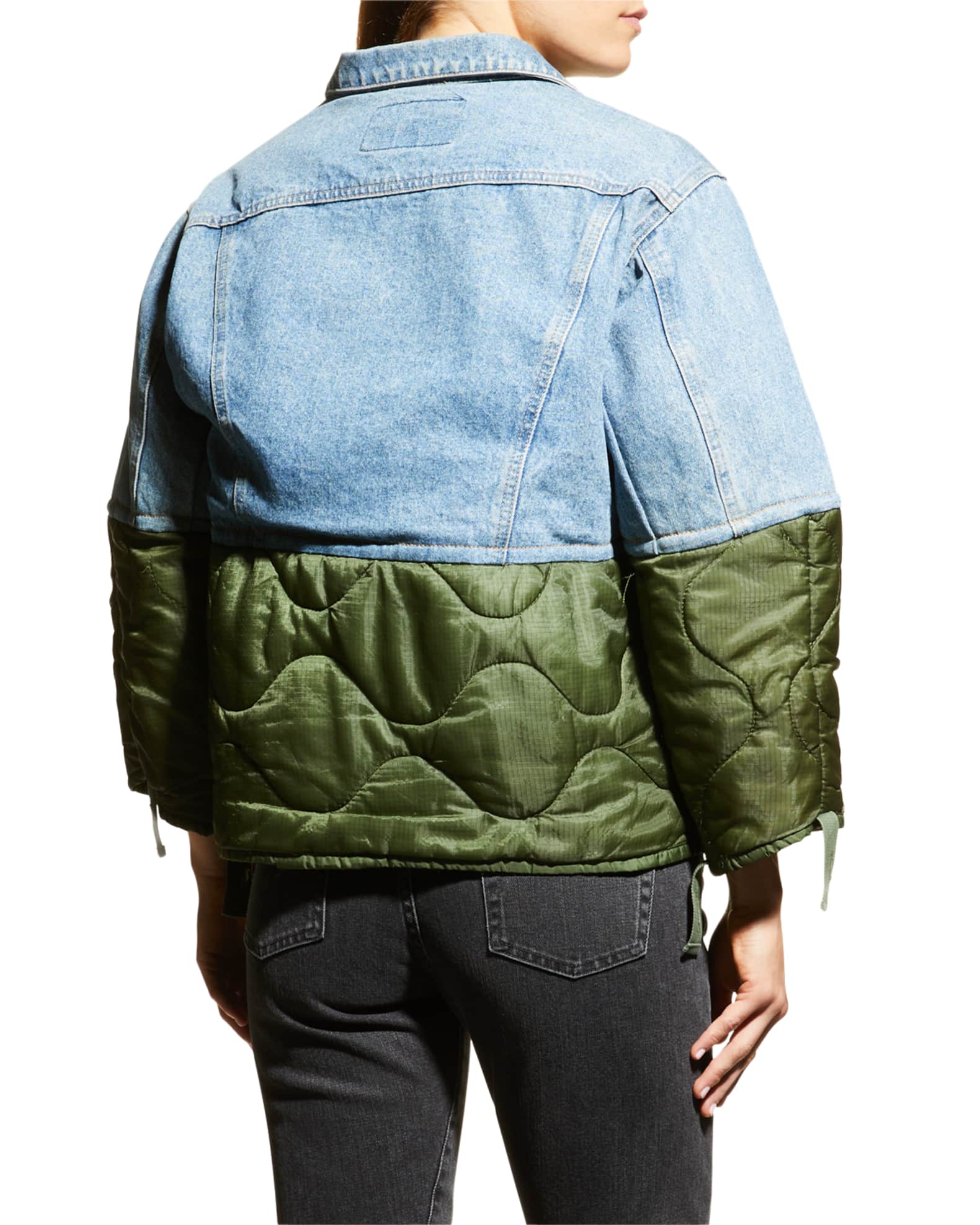 Rentrayage Denim Combo Quilted Puffer Jacket | Neiman Marcus