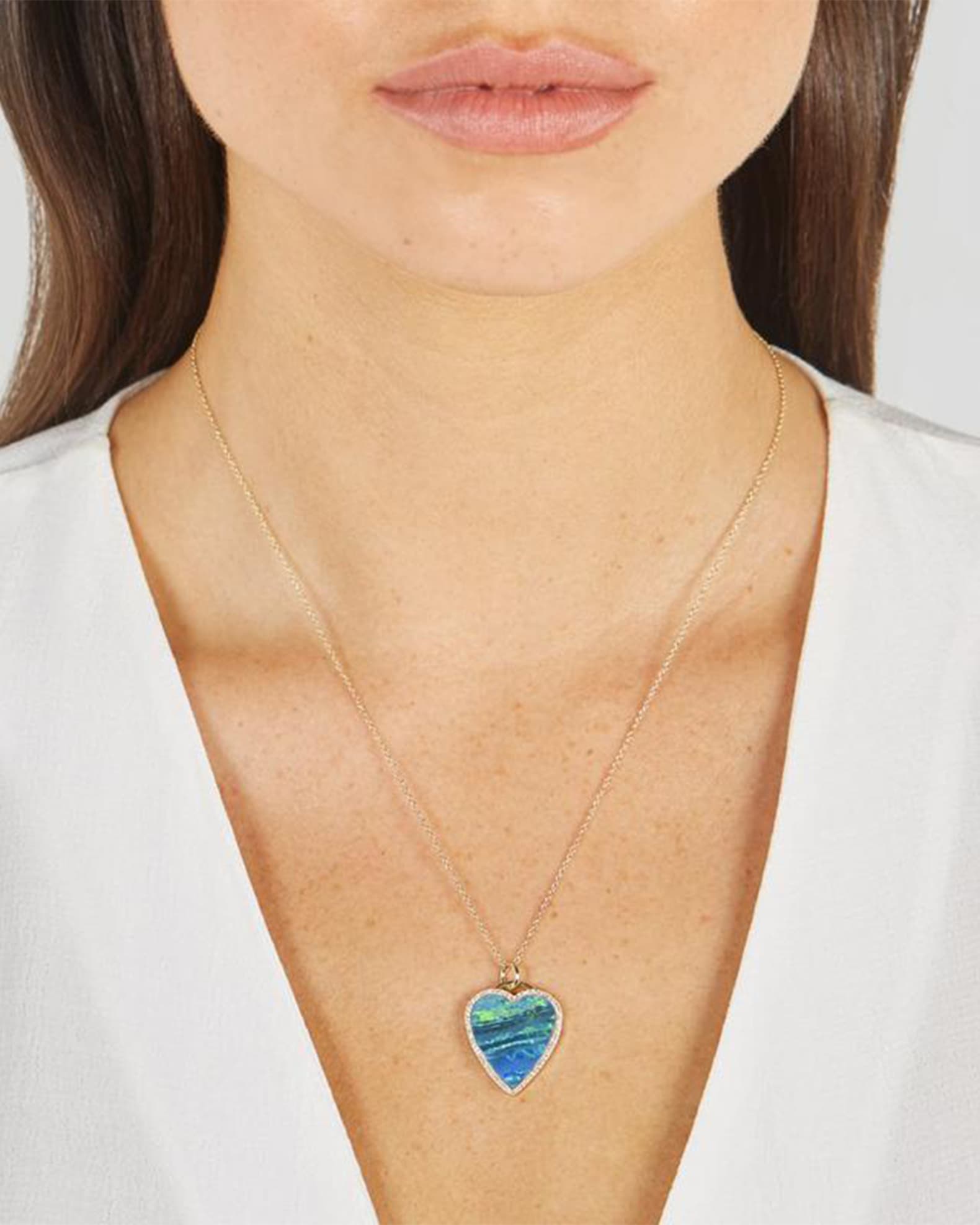 Yellow Gold Blue Opal Inlay Heart Necklace 1