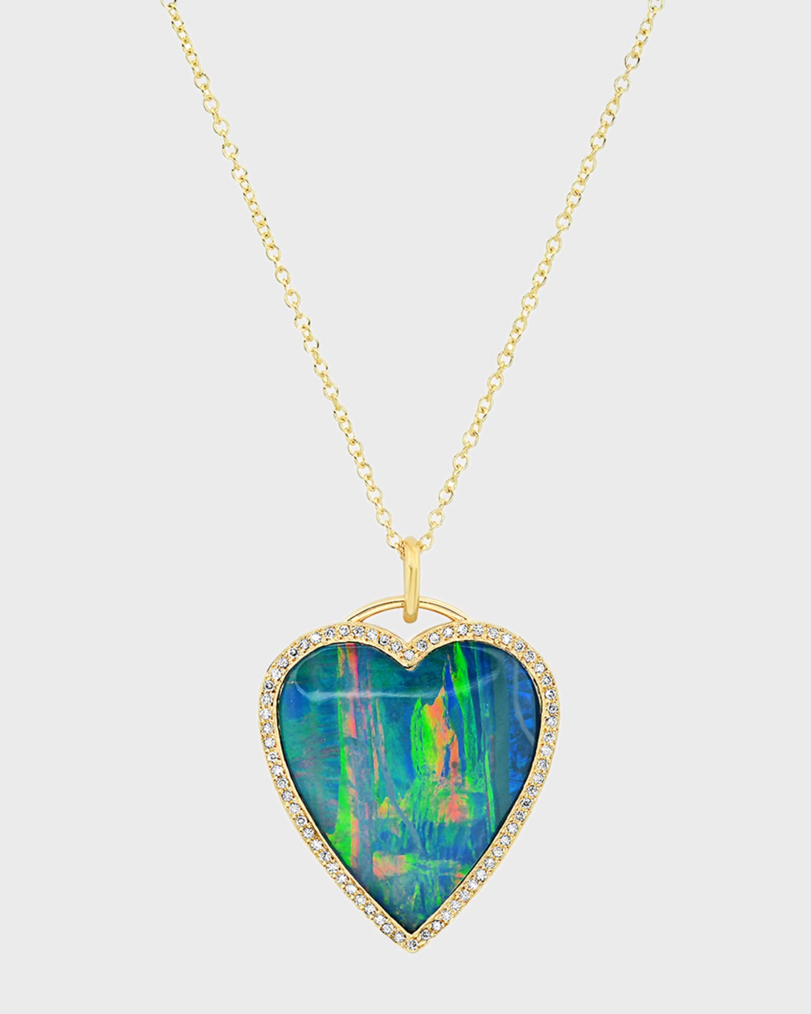 Yellow Gold Blue Opal Inlay Heart Necklace 0