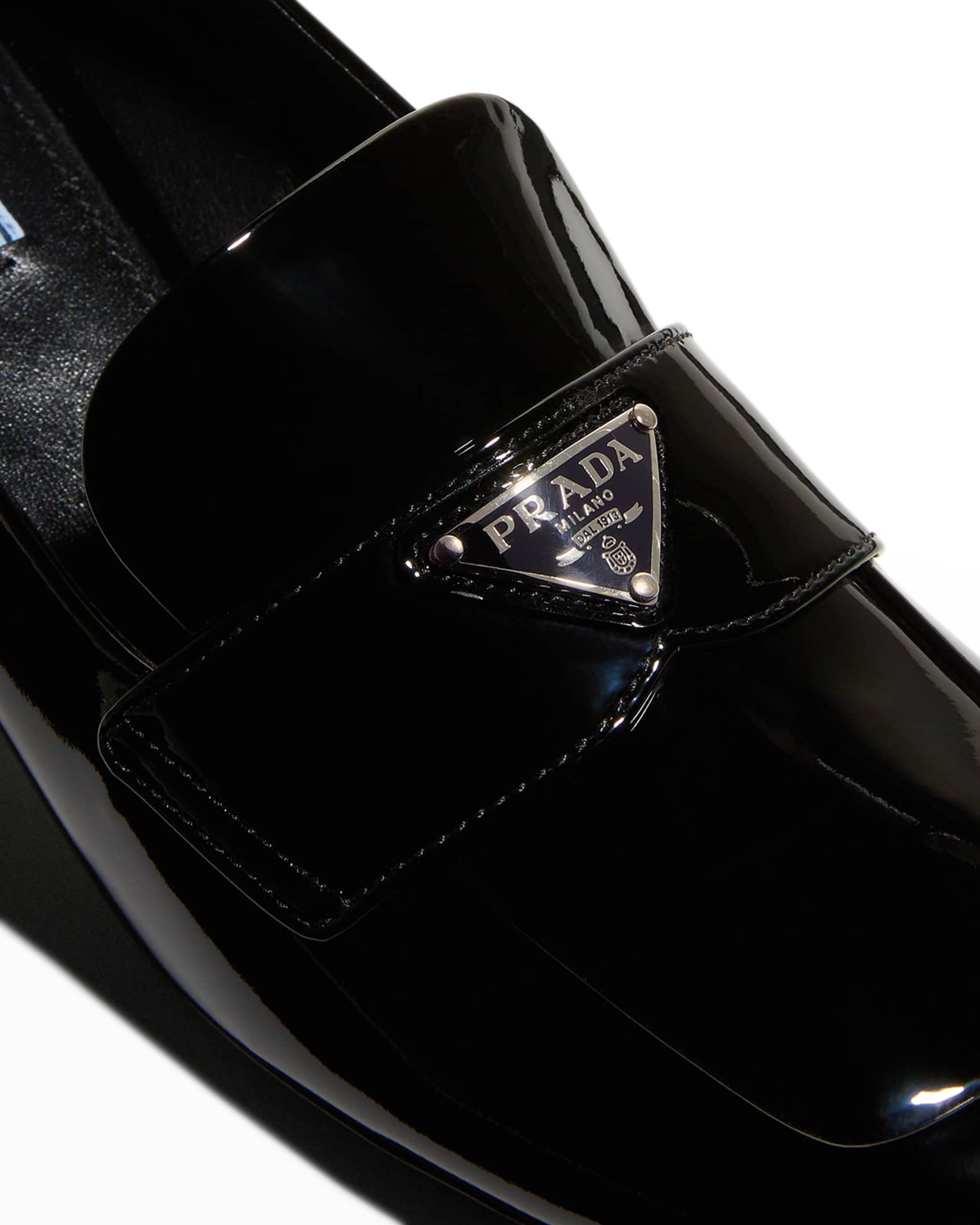 Prada Patent Leather Logo Loafers | Neiman Marcus