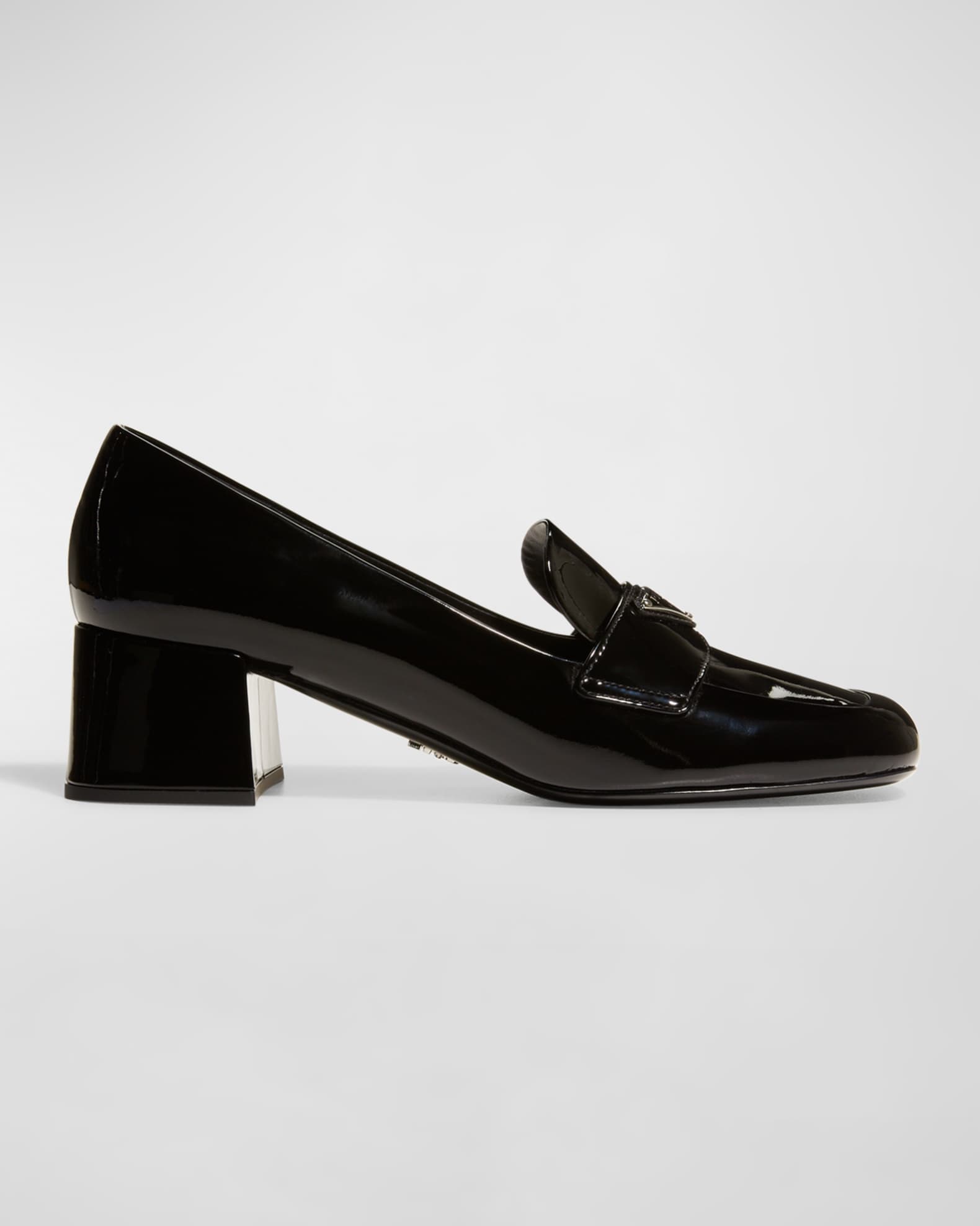 Prada Women's Patent Leather Logo Loafers - Nero - Size 7.5