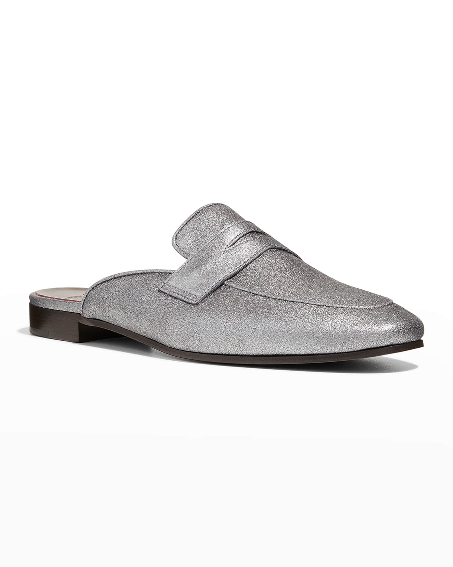 Bougeotte Metallic Leather Penny Loafer Mules | Neiman Marcus