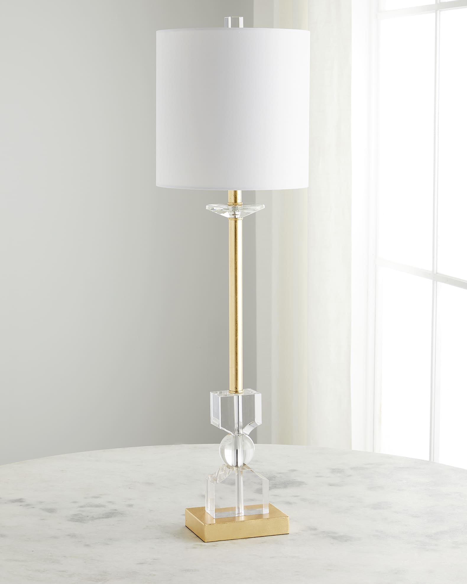 Kingston Crystal Buffet Lamp with White Linen Shade Neiman Marcus