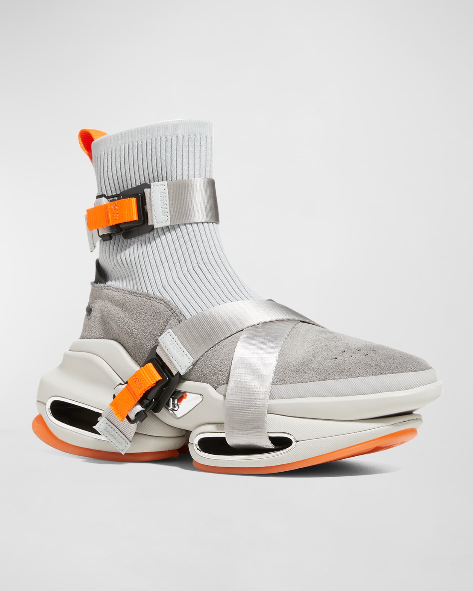 Balmain Men's B Bold Two-Tone Knit Sock High-Top Sneakers | Neiman Marcus
