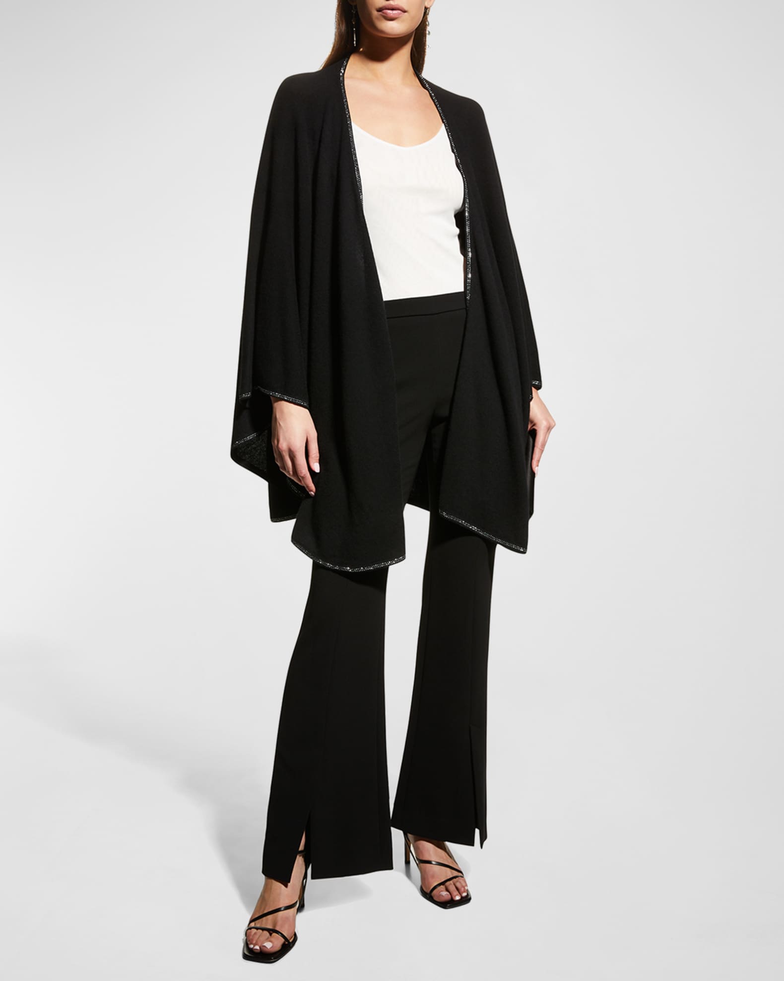 Jersey-Knit Cashmere Cape with Stone Placket 1
