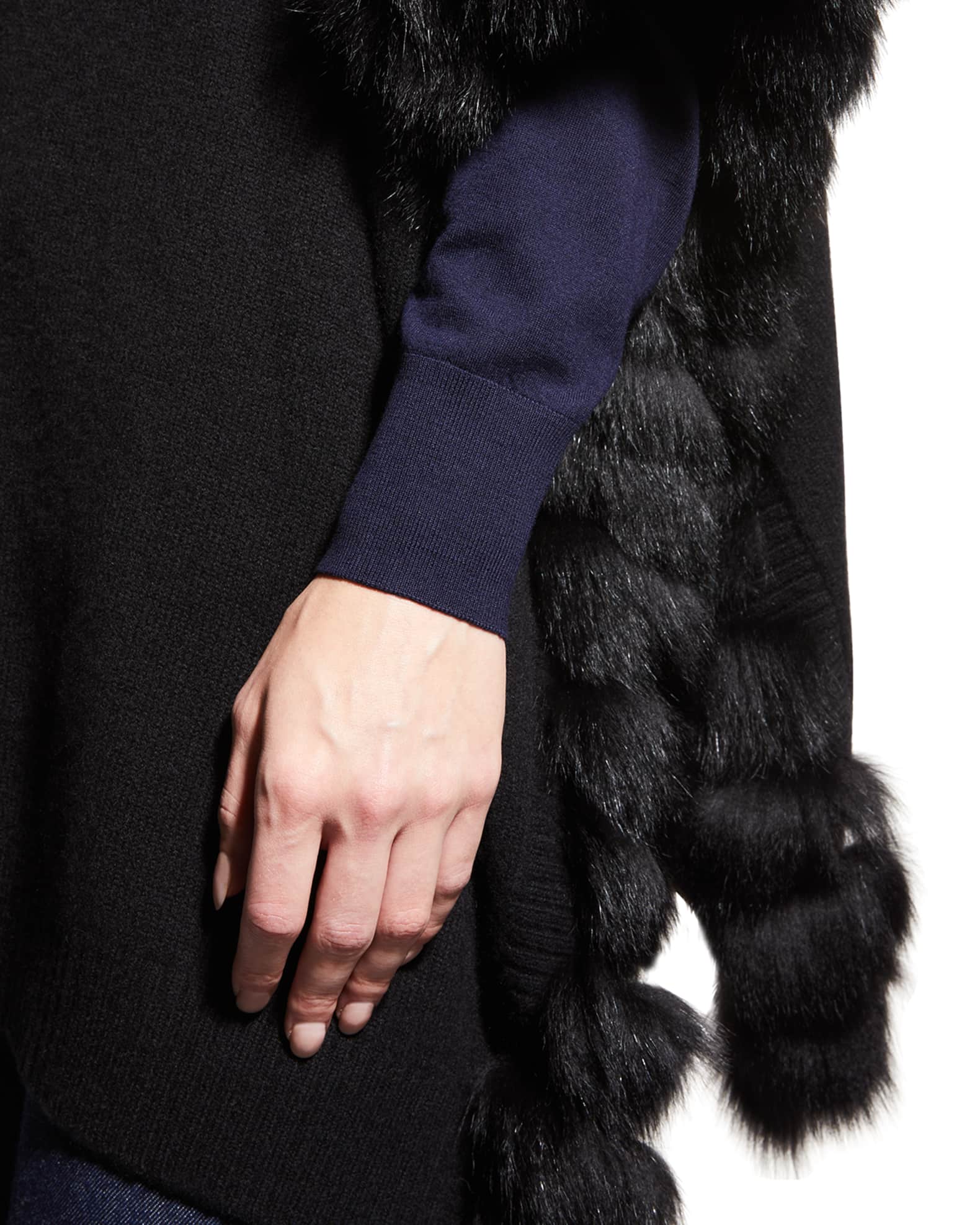 Sofia Cashmere Fox Fur Cashmere Turtleneck Poncho | Neiman Marcus