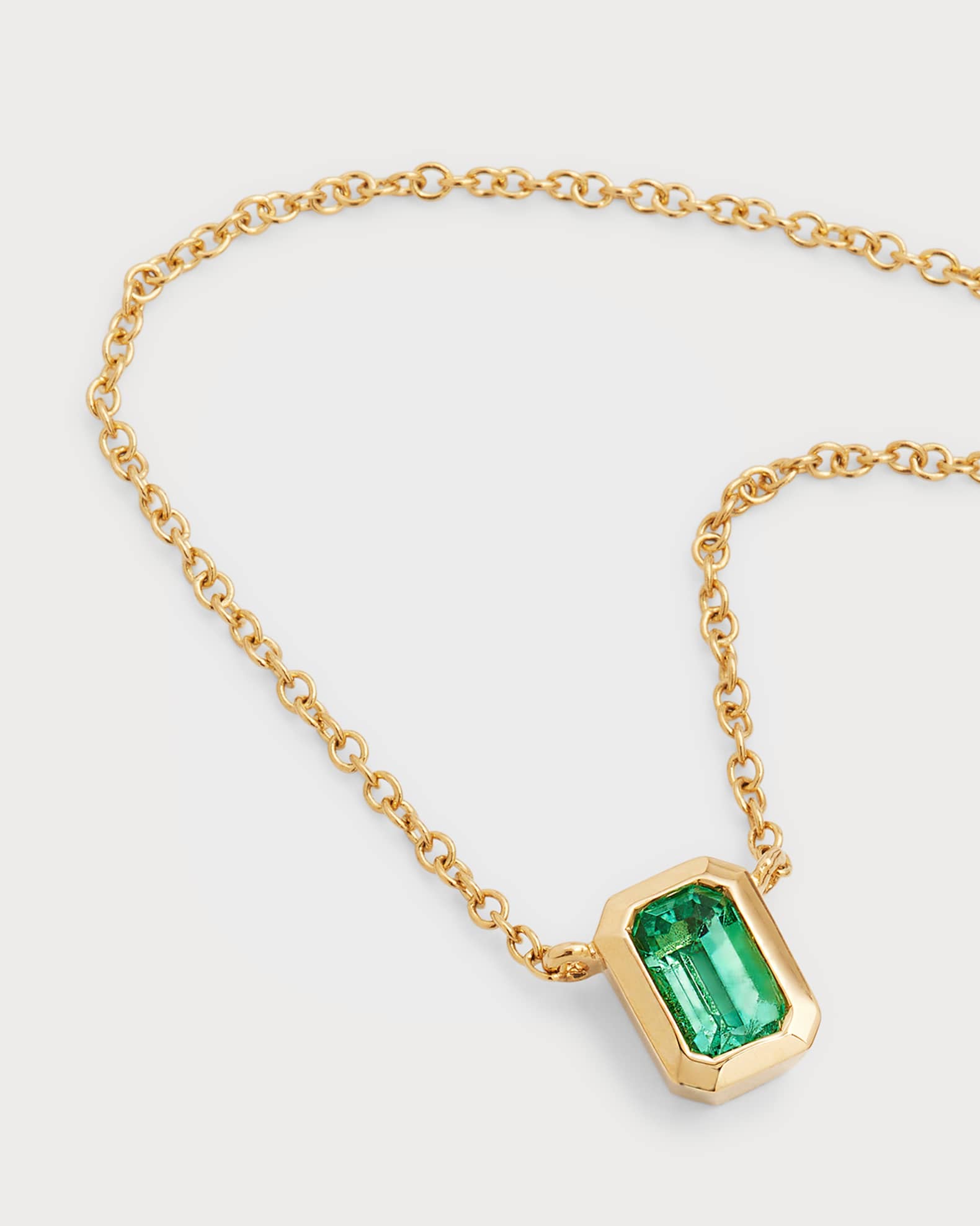 14k Gold Emerald-Cut Emerald Necklace 1
