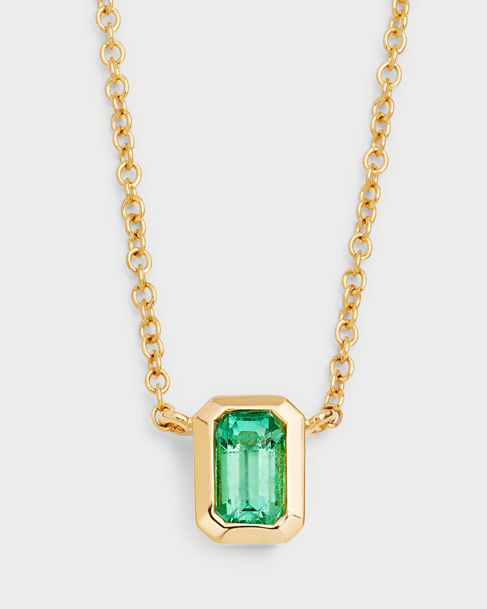 14k Gold Emerald-Cut Emerald Necklace 0