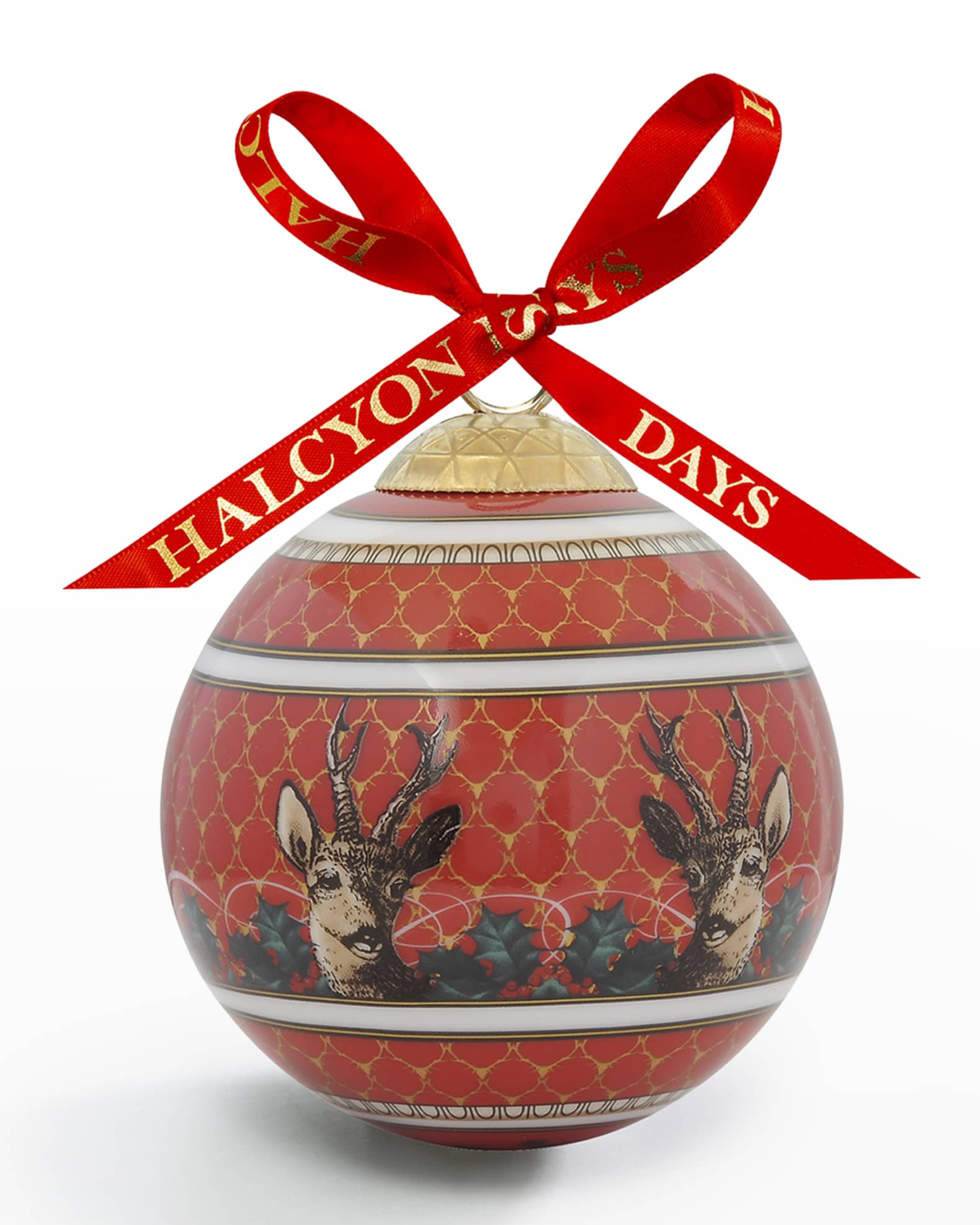 Antler Trellis & Stag Red Bauble Christmas Ornament 0