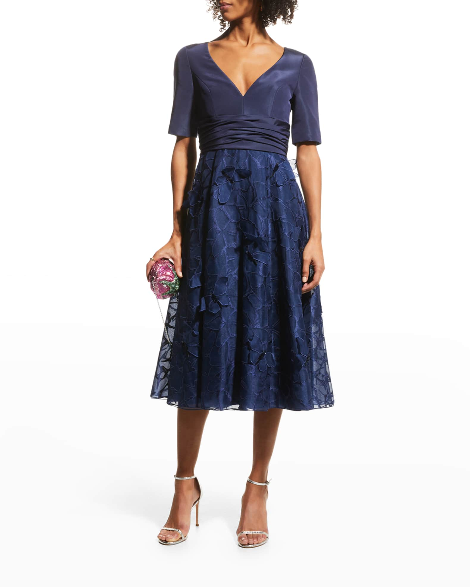 Carolina Herrera Butterfly Embroidered Silk Midi Dress | Neiman Marcus