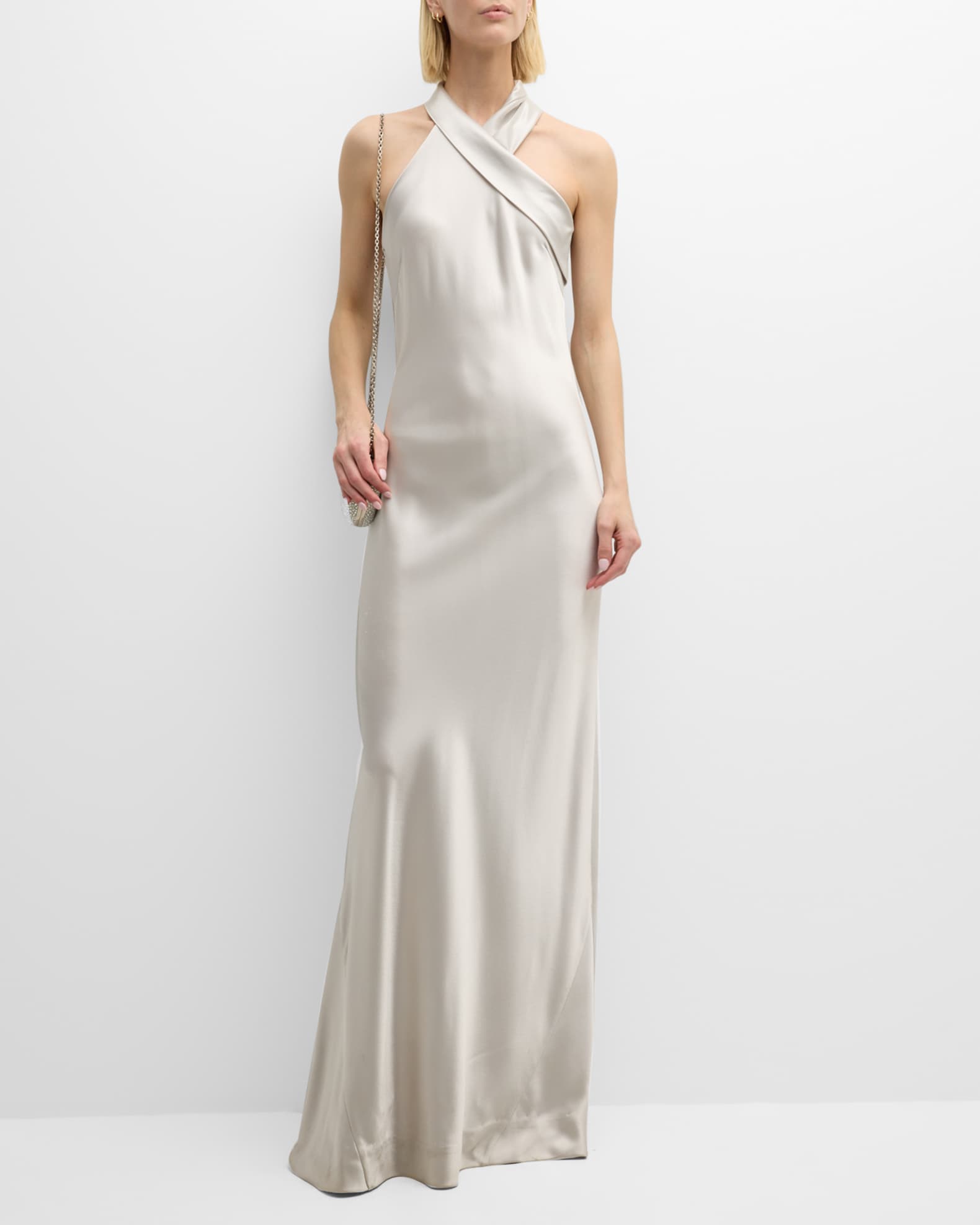 Galvan Pandora Halter Satin Gown Neiman Marcus