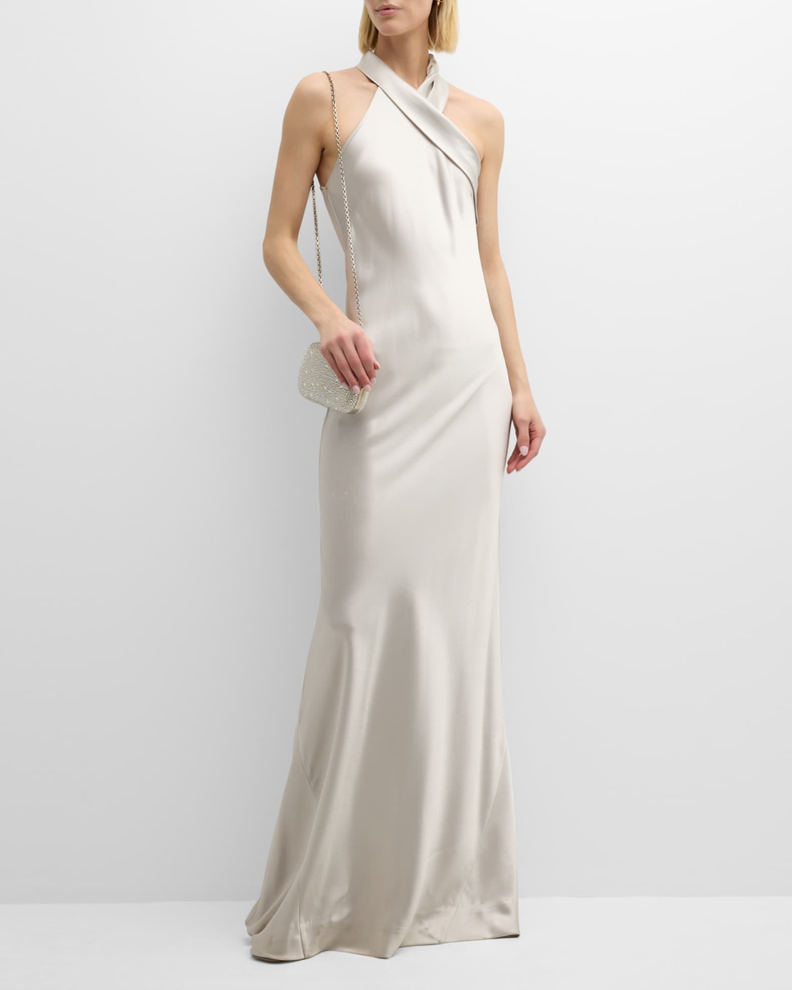 Galvan Pandora Halter Satin Gown Neiman Marcus