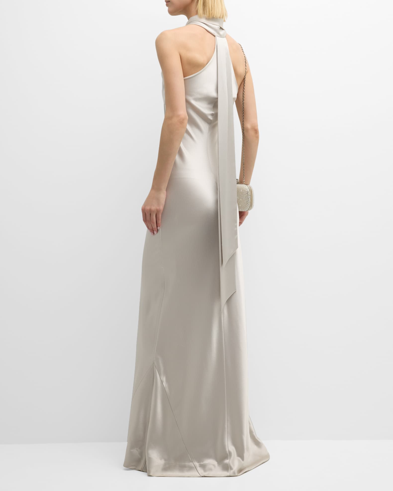 Galvan Pandora Halter Satin Gown Neiman Marcus