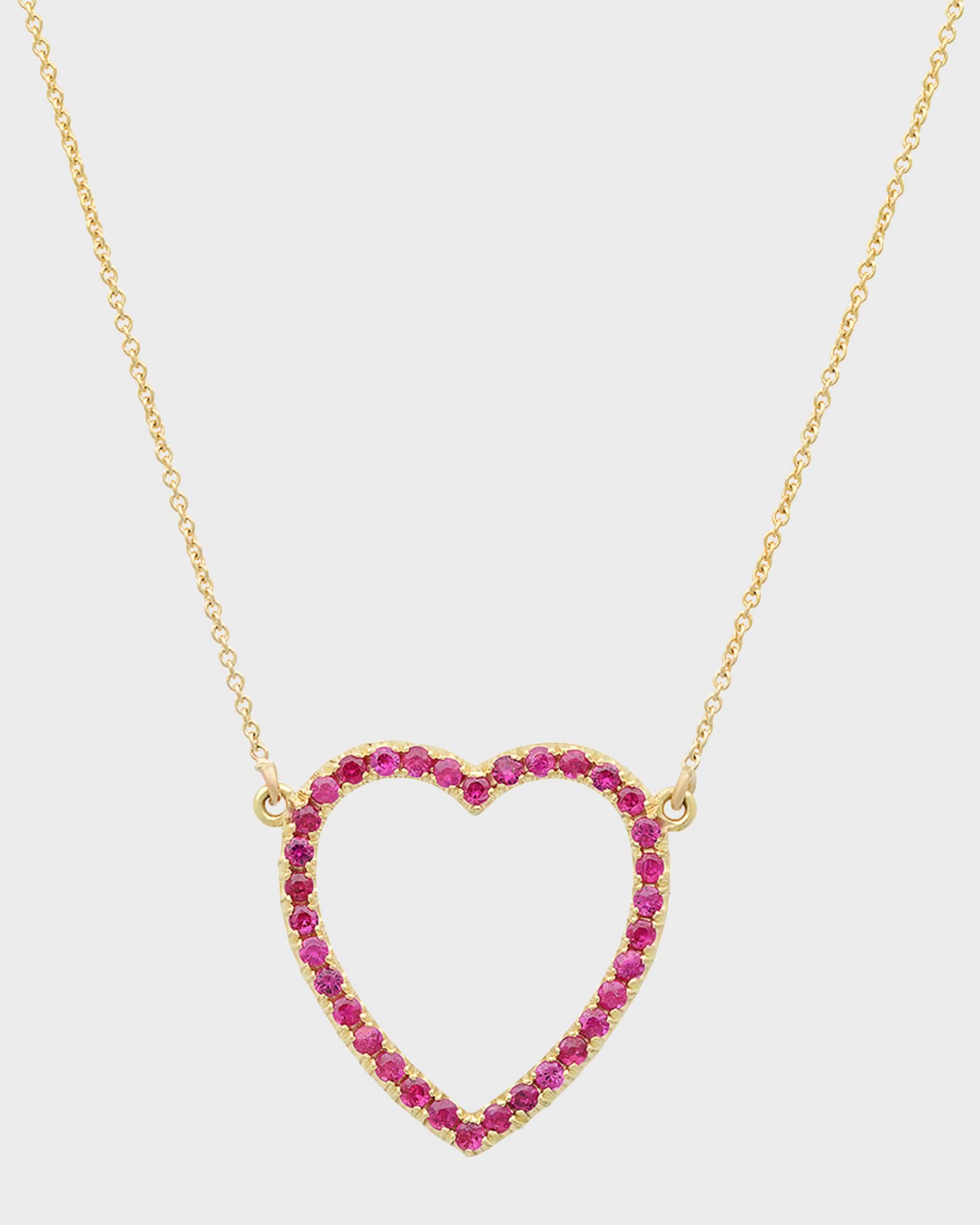 Yellow Gold Ruby Open Heart Necklace 0