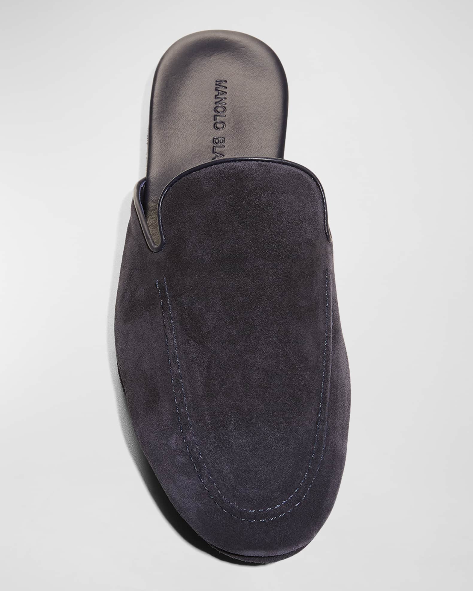 Manolo Blahnik Men's Montague Suede Mules | Neiman Marcus