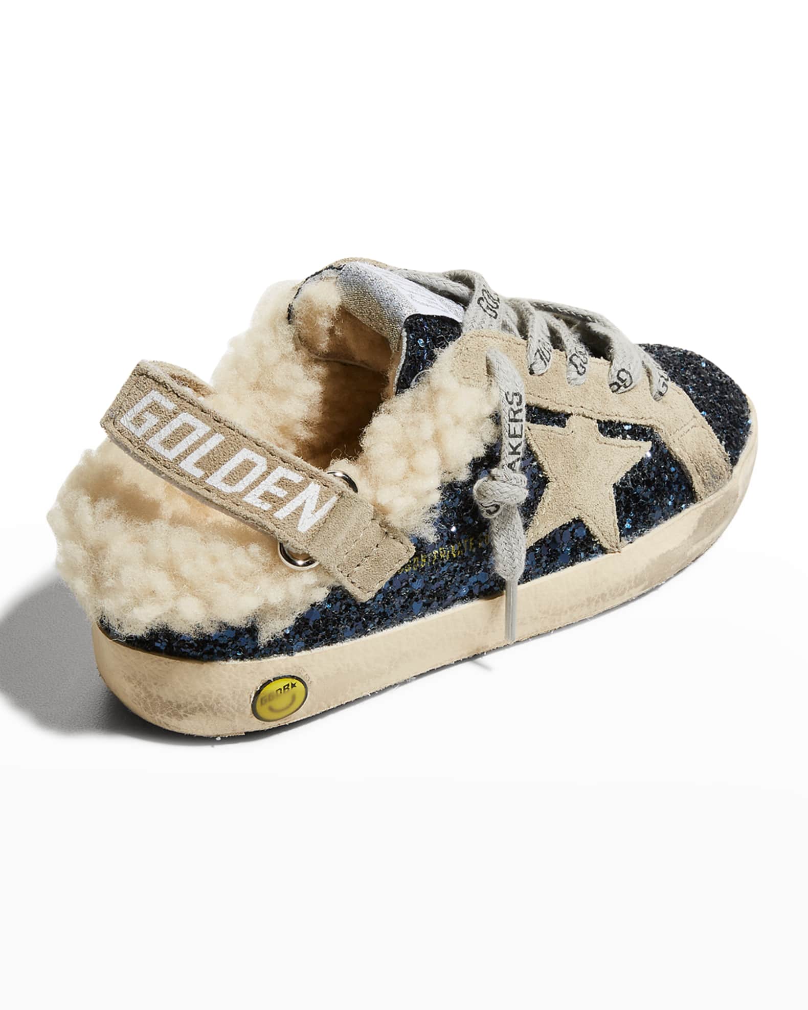 Golden Goose Girl's Super Star Glitter Shearling Mule Sneakers, Baby