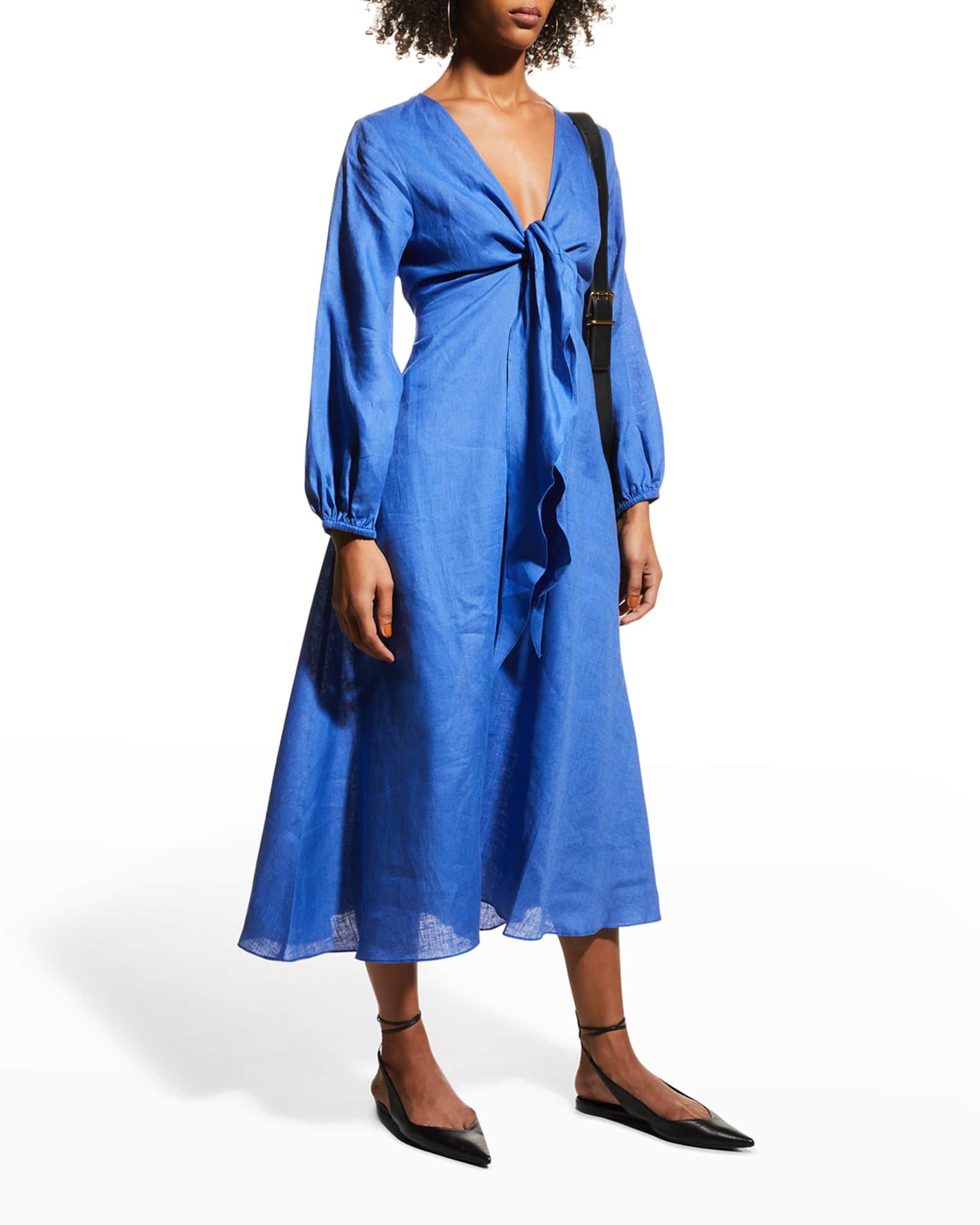 Harshman Novella Long-Sleeve Midi Dress | Neiman Marcus
