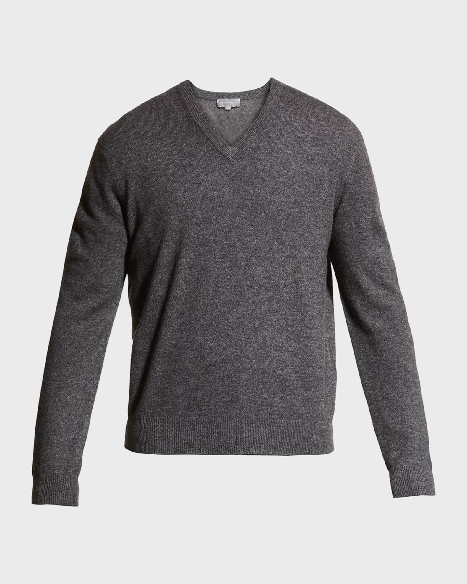 Neiman Marcus Men s Wool Cashmere Knit V Neck Sweater Charcoal