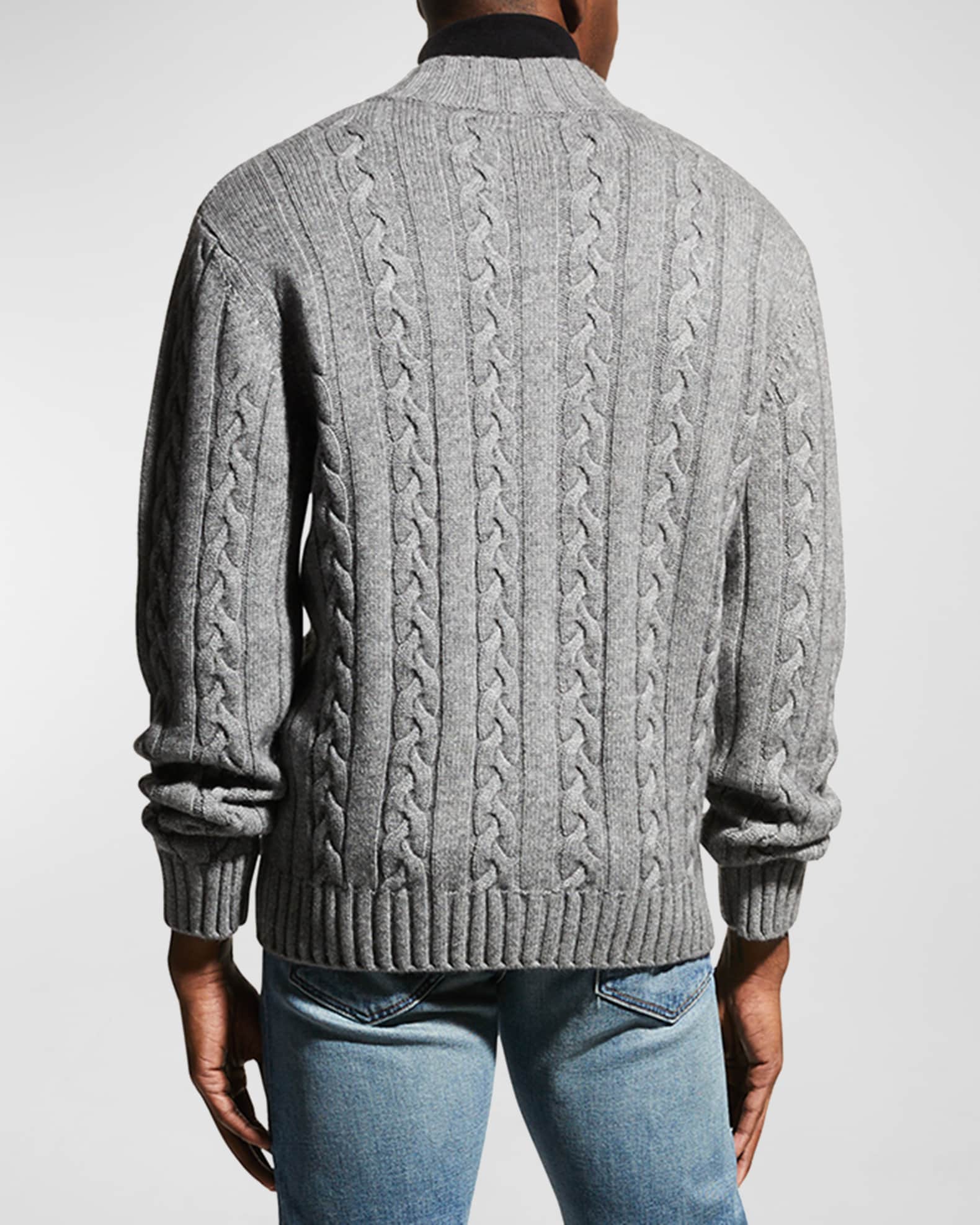 Neiman Marcus Men's Merino Wool-Cashmere Full-Zip Cable Sweater