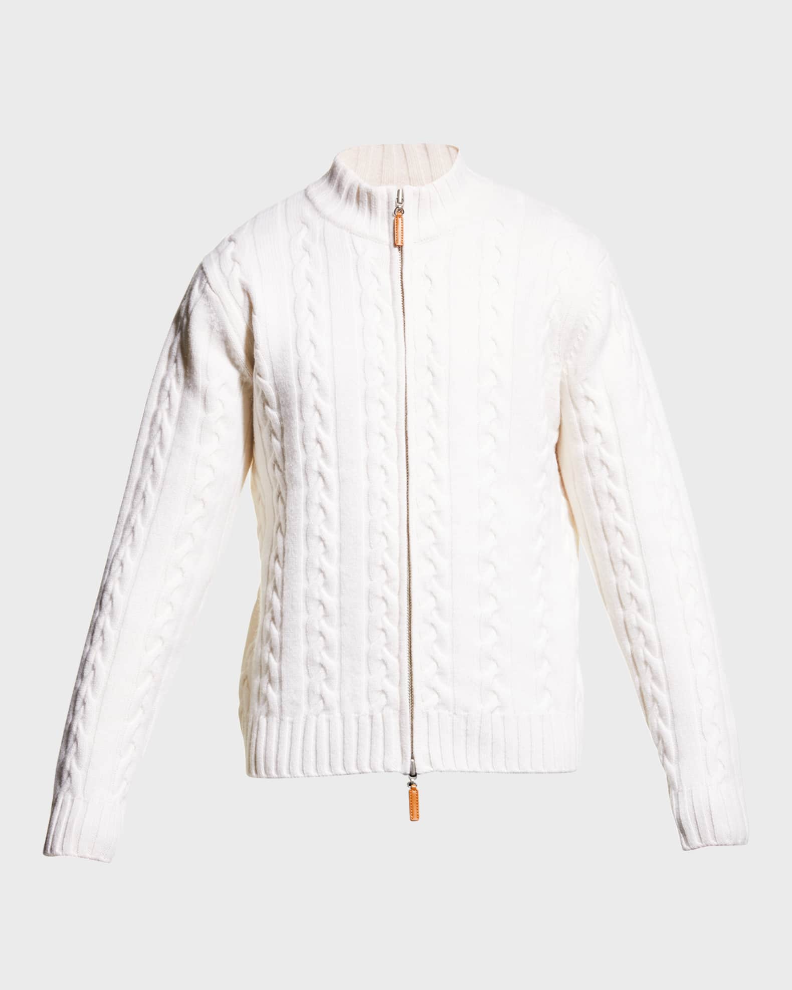 Men's Merino Wool-Cashmere Full-Zip Cable Sweater 0