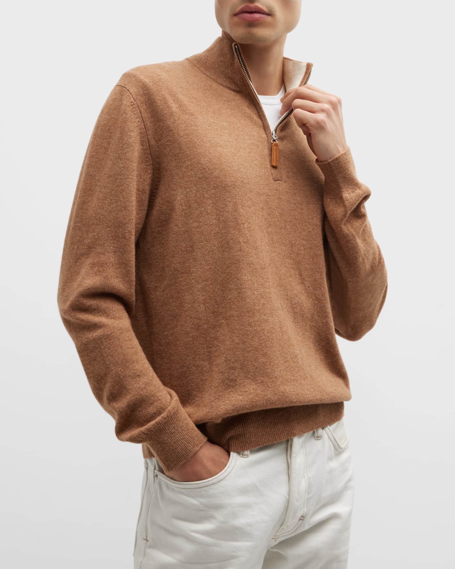 Neiman Marcus Men's Wool-Cashmere 1/4-Zip Sweater | Neiman