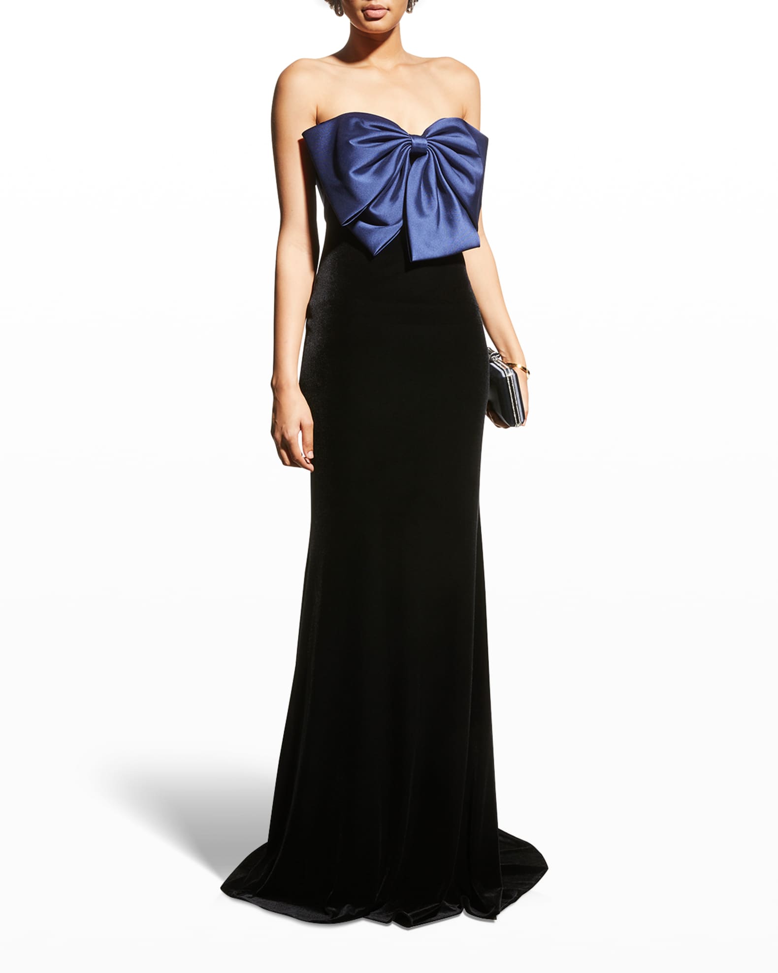 badgley mischka strapless bow front gown