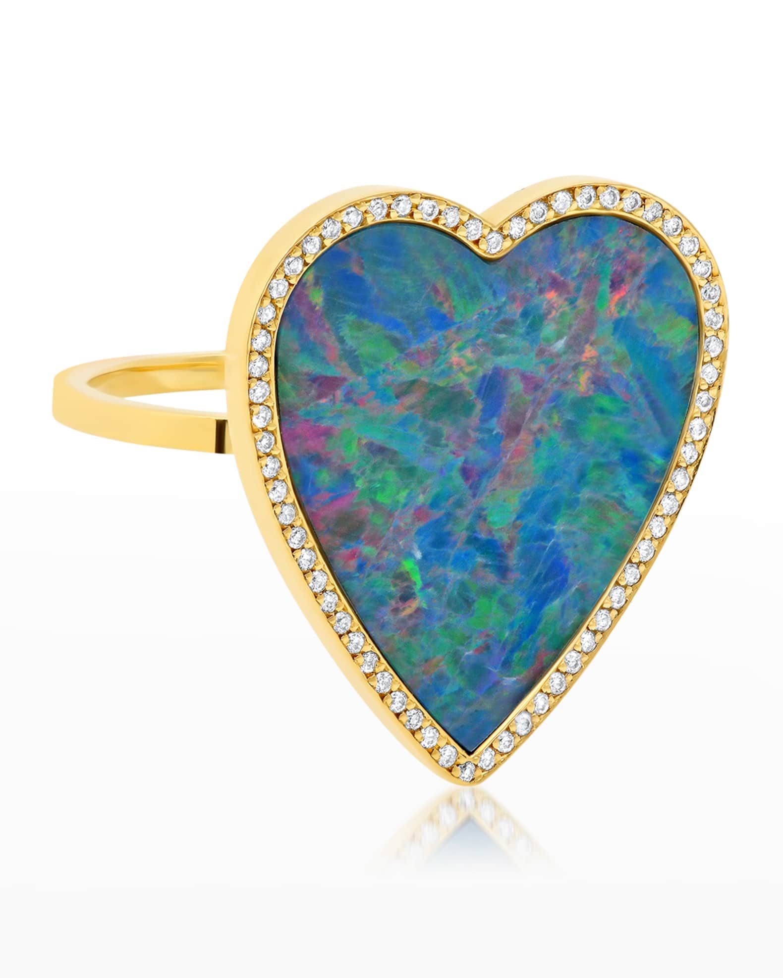 Yellow Gold Red Opal Inlay Heart Ring with Diamonds 0